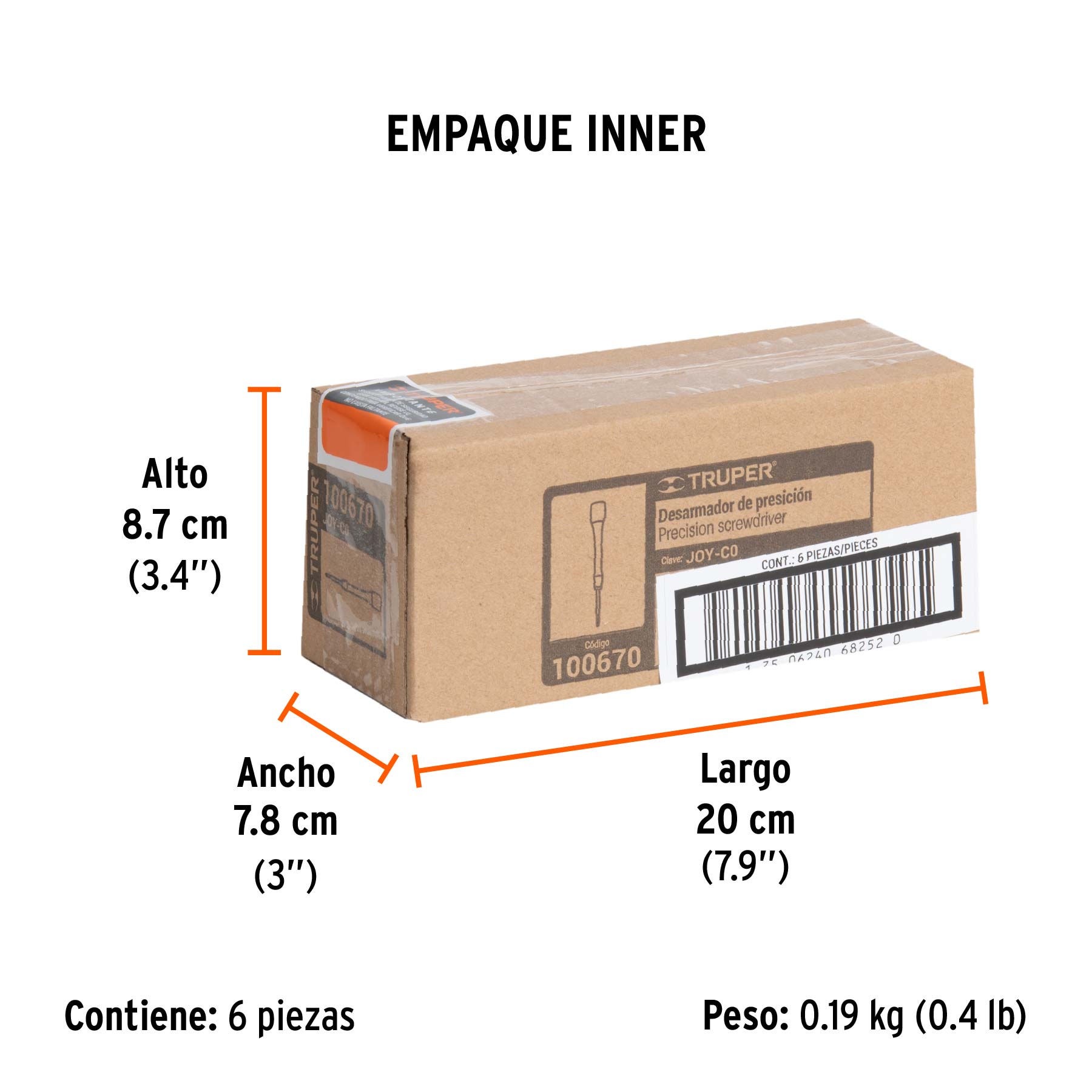 Desarmador de precisión de cruz PH0 mango ergonómico, TRUPER - Empaque