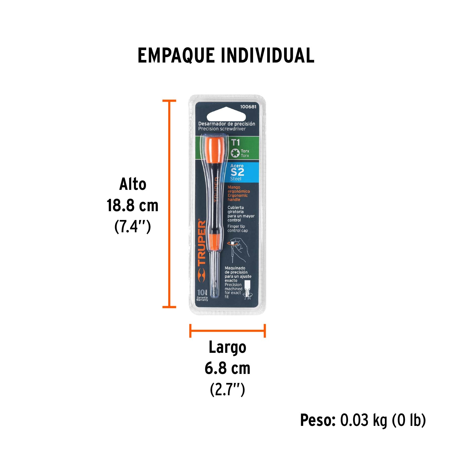 Desarmador de precisión punta torx T1 mango ergonómico - Empaque