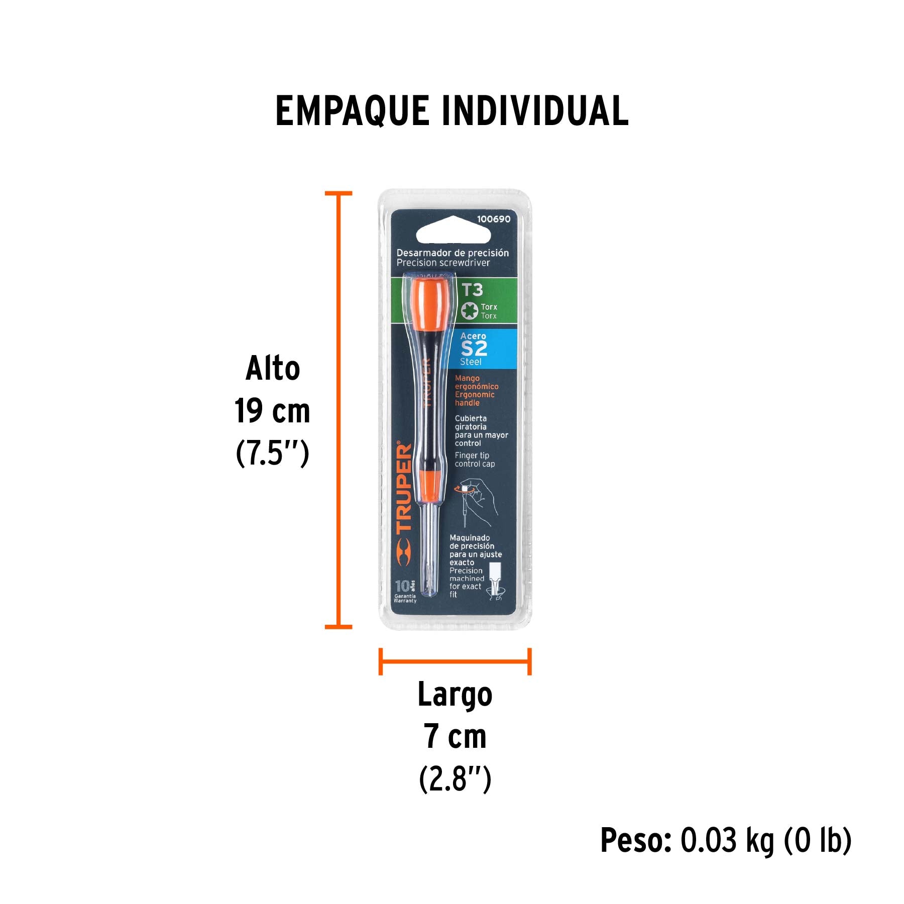 Desarmador de precisión punta torx T3 mango ergonómico - Empaque