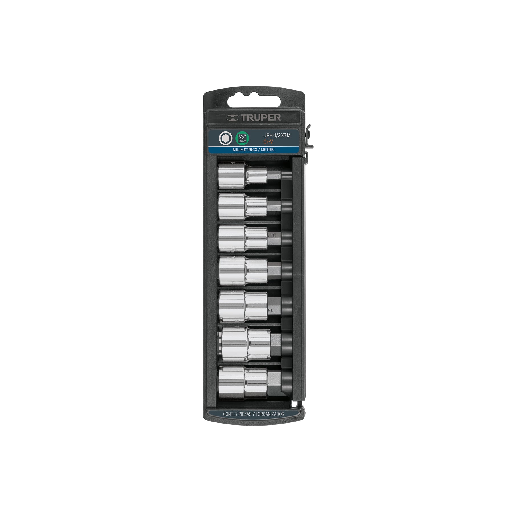 Juego de 7 dados cuadro 1/2" punta hexagonal mm, TRUPER