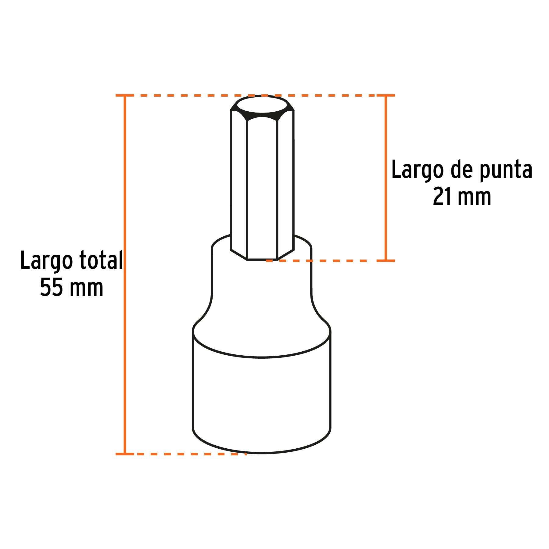 Juego de 7 dados cuadro 1/2" punta hexagonal mm, TRUPER