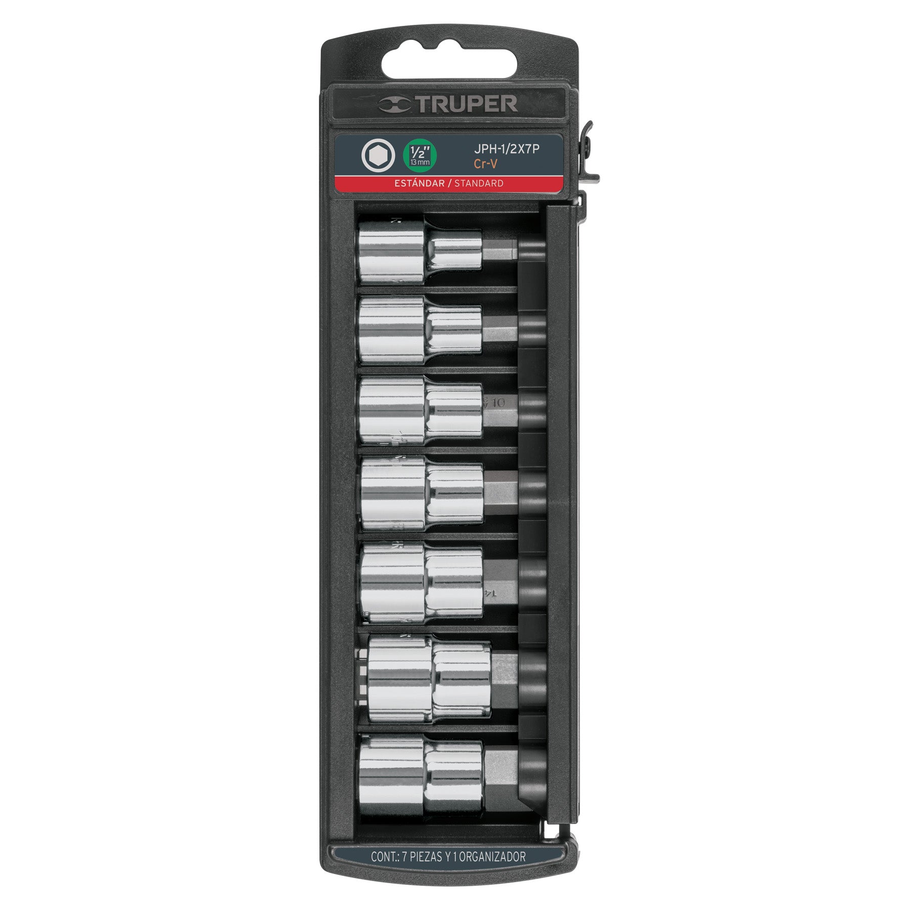 Juego de 7 dados cuadro 1/2" punta hexagonal std, TRUPER