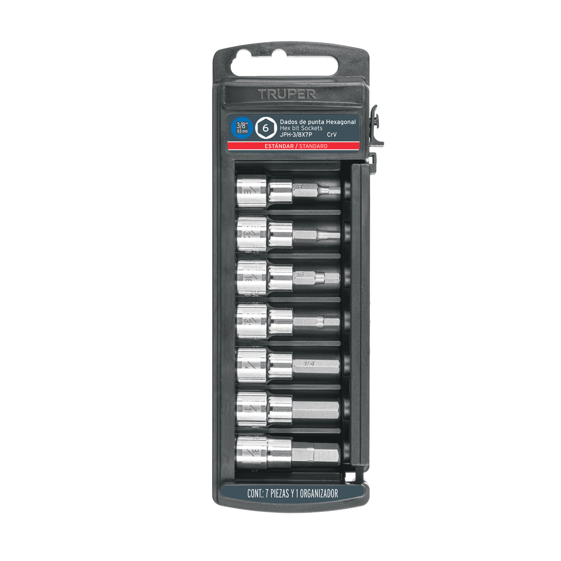 Juego de 7 dados punta hexagonal std, cuadro 3/8", TRUPER