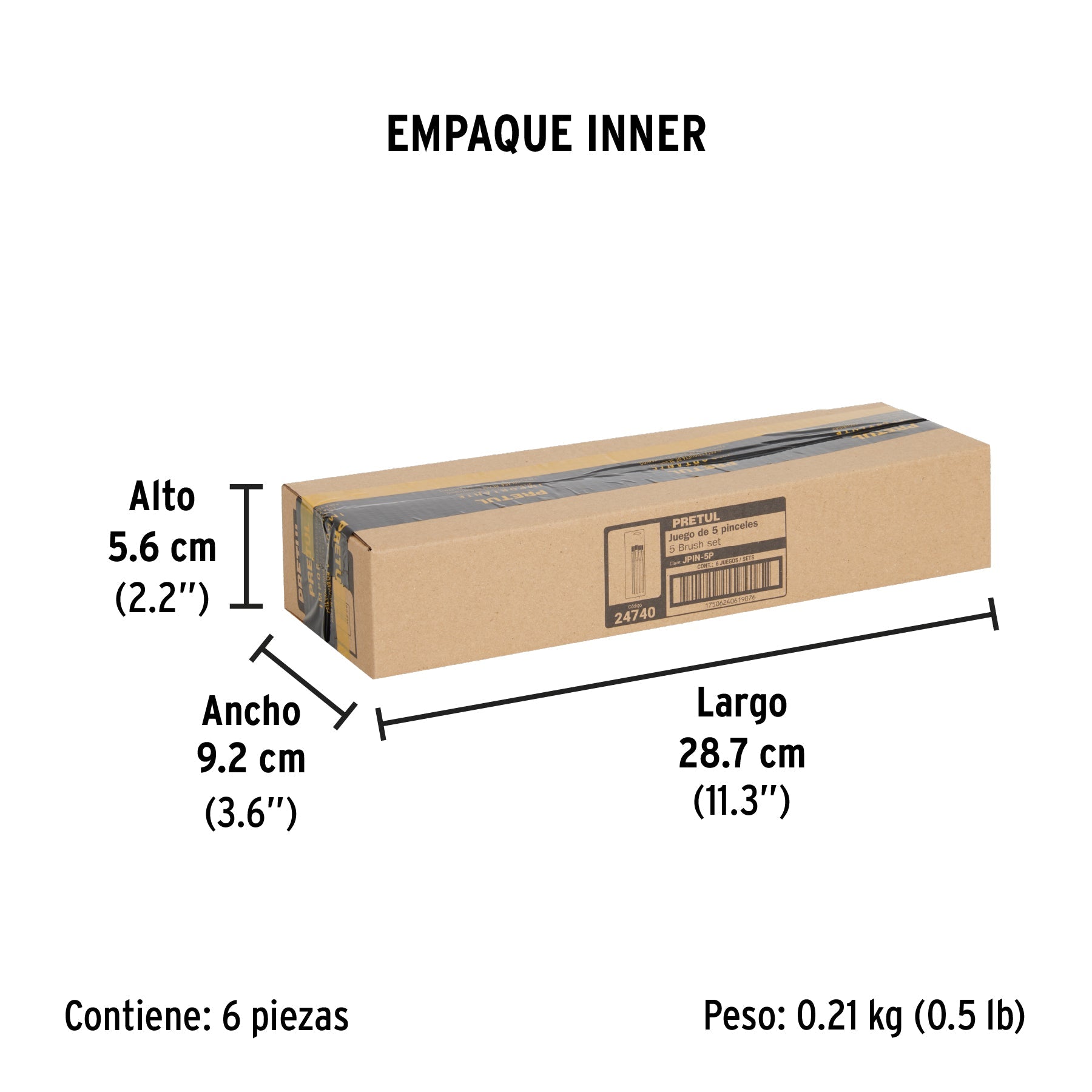 Juego de pinceles en blíster con 5 piezas, PRETUL - Empaque