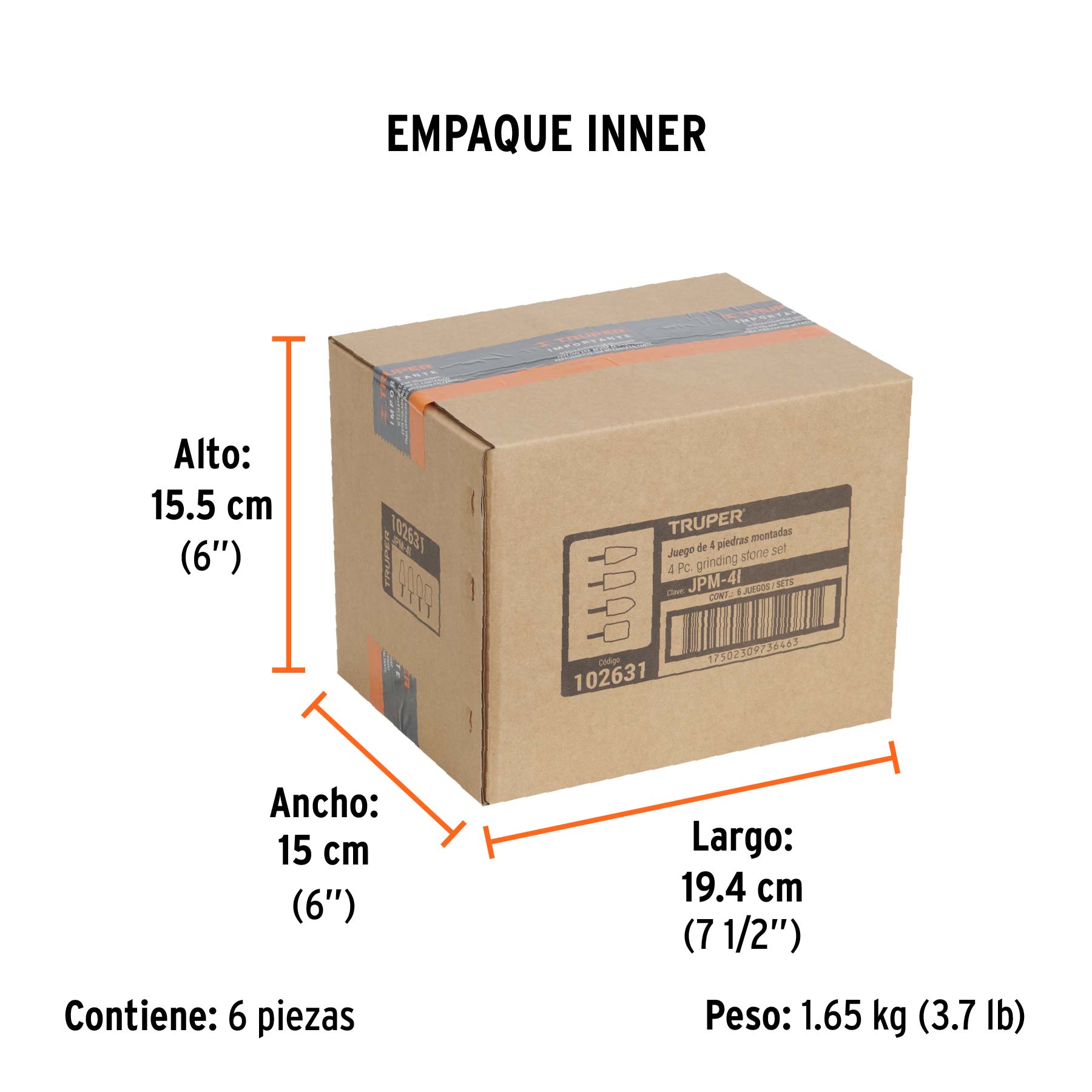 Juego de 4 piedras montadas zanco 1/4", acero inoxidable - Empaque