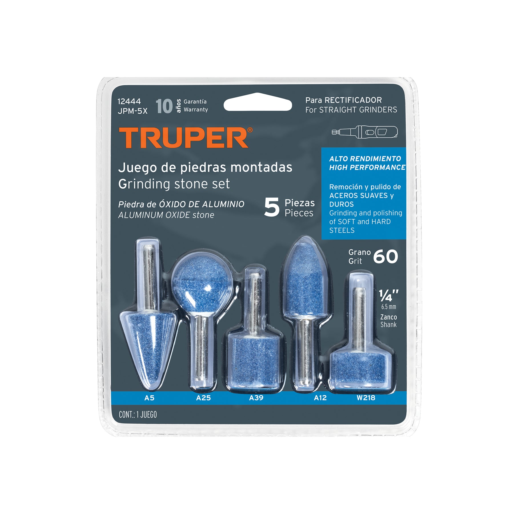 Juego de 5 piedras montadas zanco 1/4", alto rendimiento