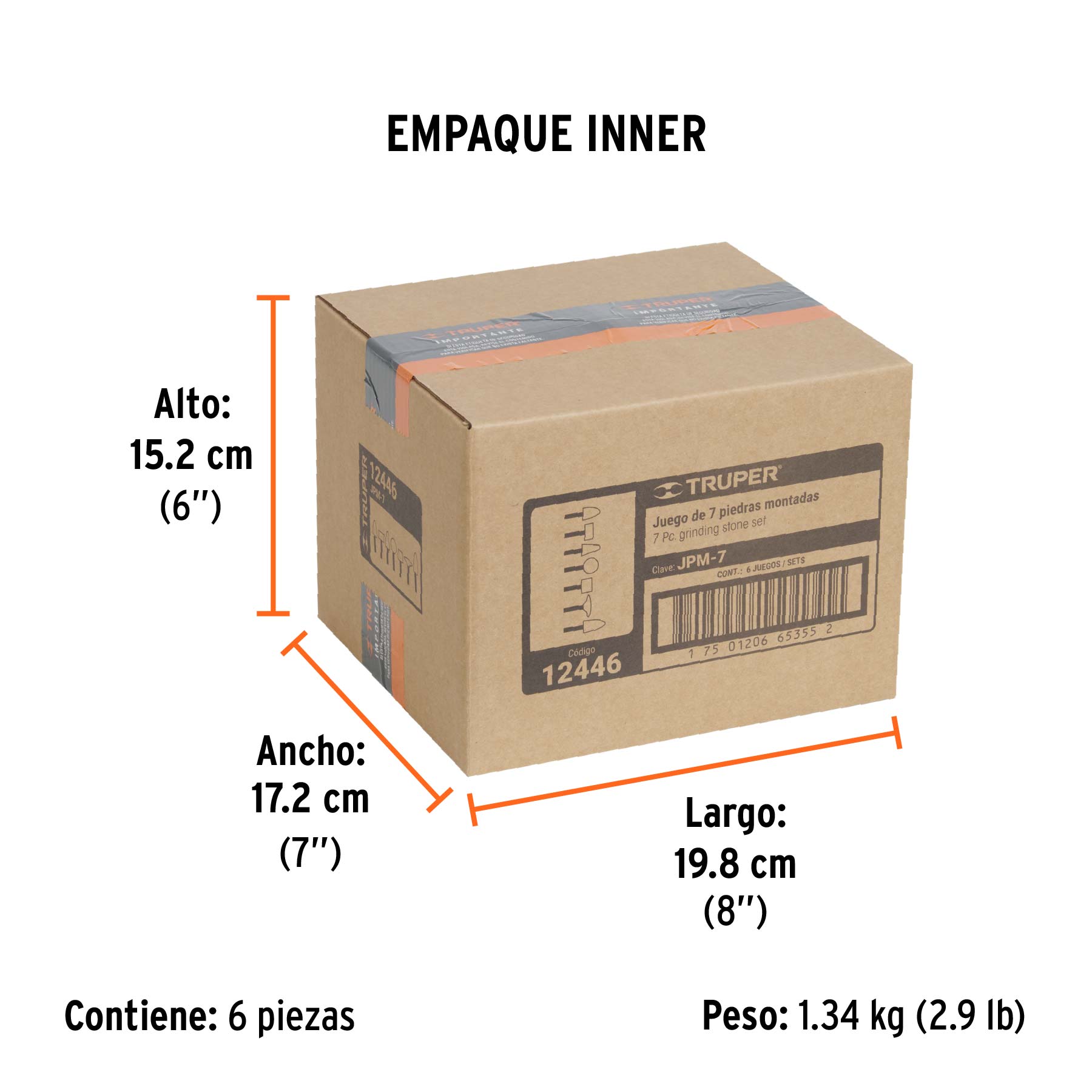Juego de 7 piedras montadas zanco 1/4", uso general, TRUPER - Empaque