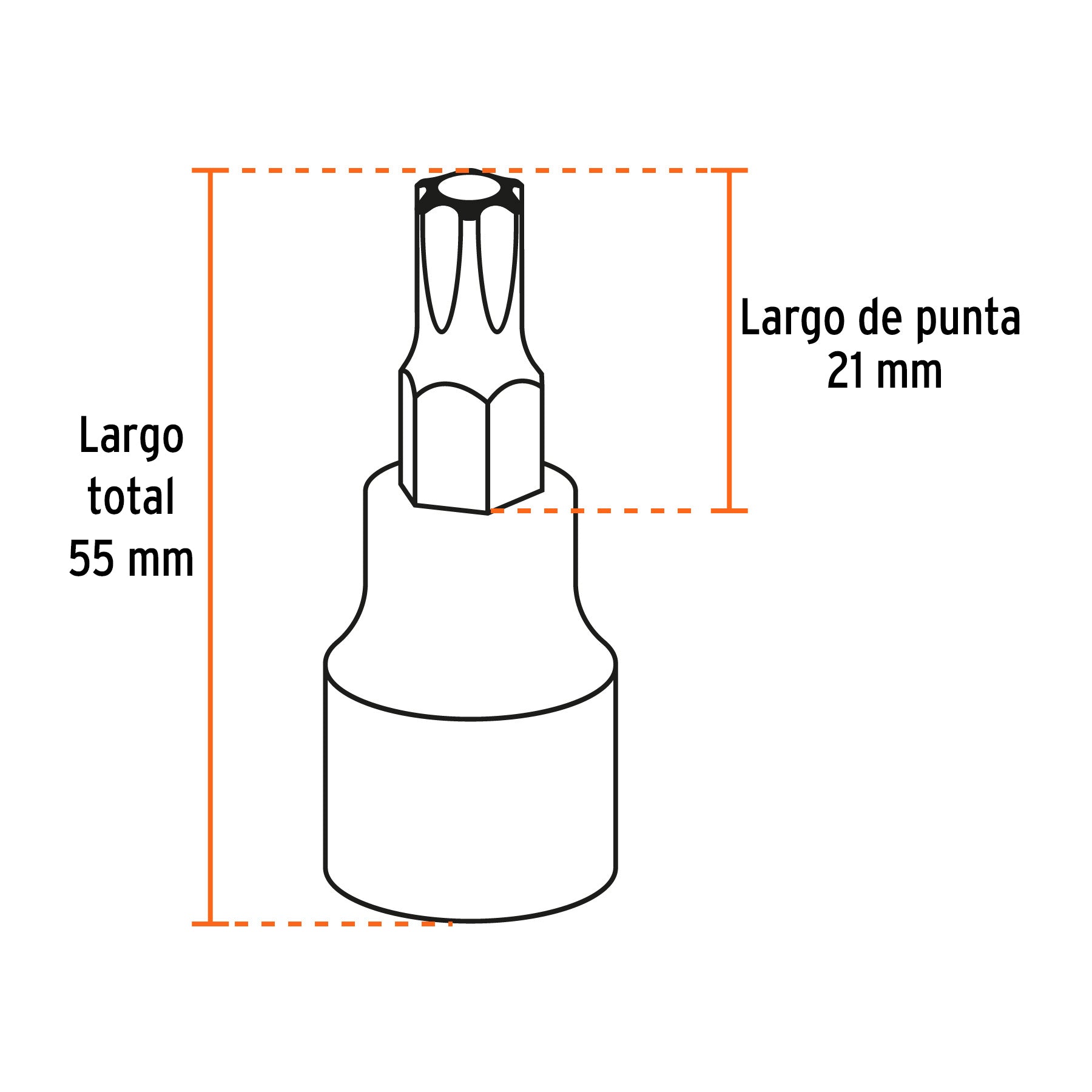 Juego de 7 dados cuadro 1/2" punta torx, estuche metálico