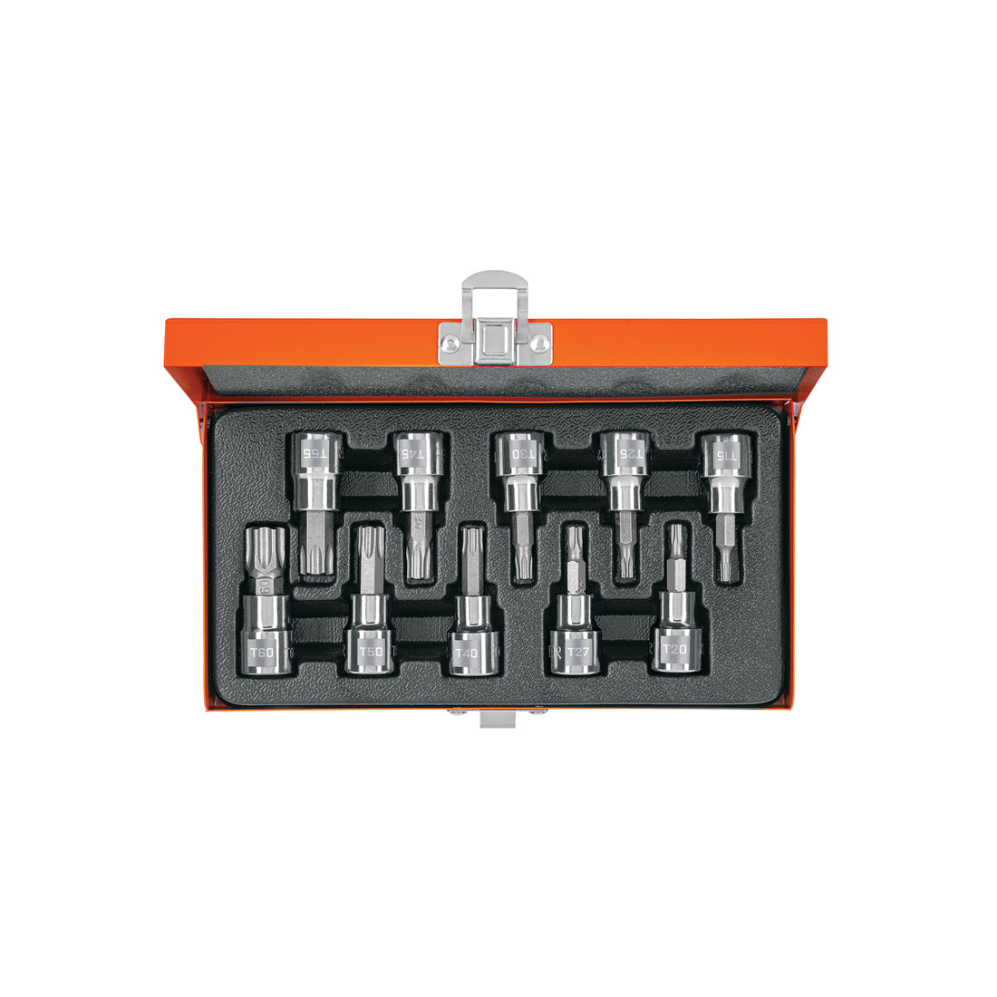 Juego de 10 dados cuadro 3/8" punta torx, estuche metálico