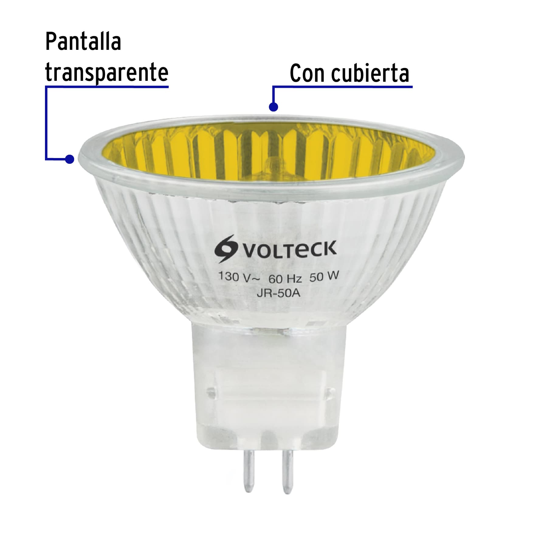 Lámpara de halógeno amarillo 50 W tipo MR16 en caja, VOLTECK