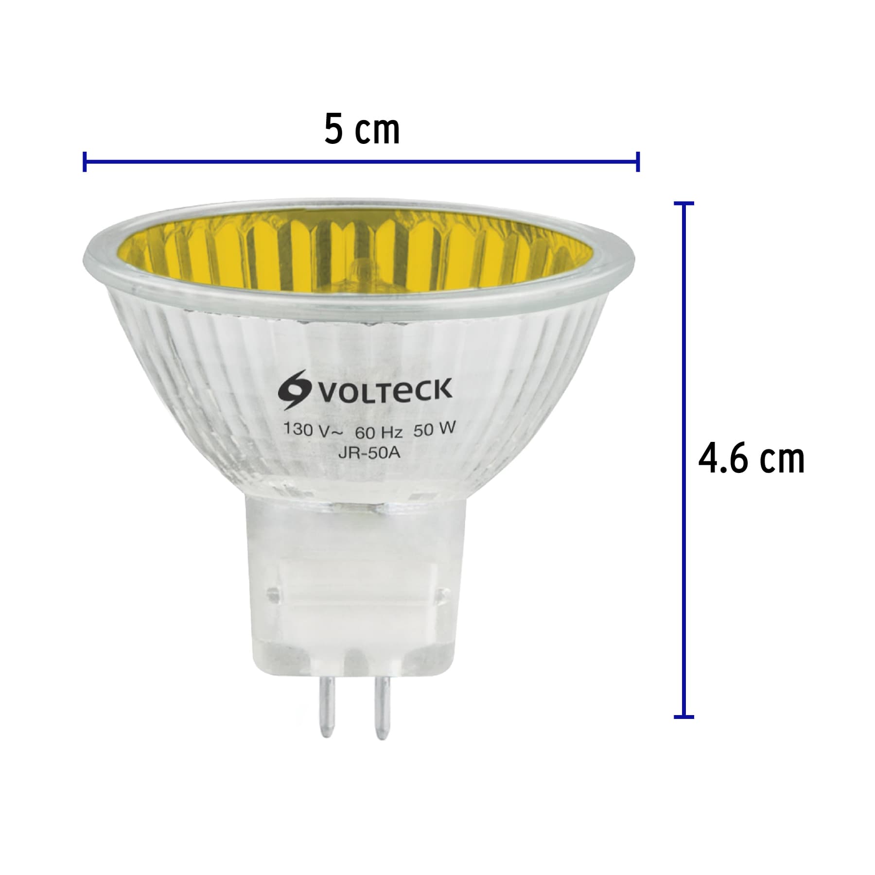 Lámpara de halógeno amarillo 50 W tipo MR16 en caja, VOLTECK