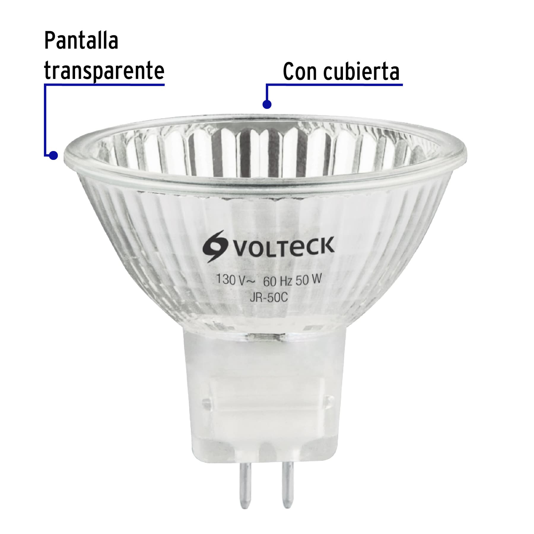 Lámpara de halógeno transp. 50 W tipo MR16 en caja, VOLTECK