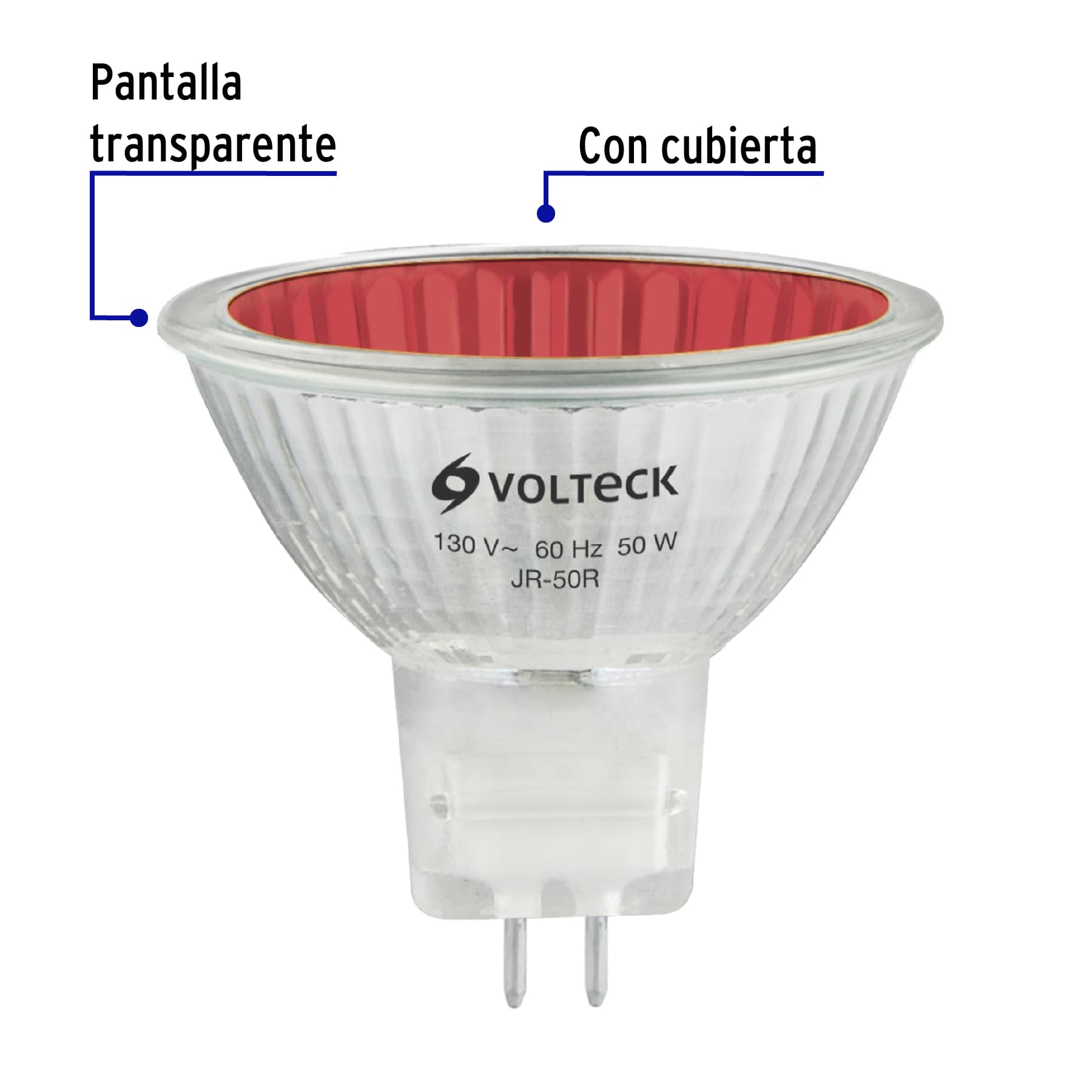 Lámpara de halógeno rojo 50 W tipo MR16 en caja, VOLTECK