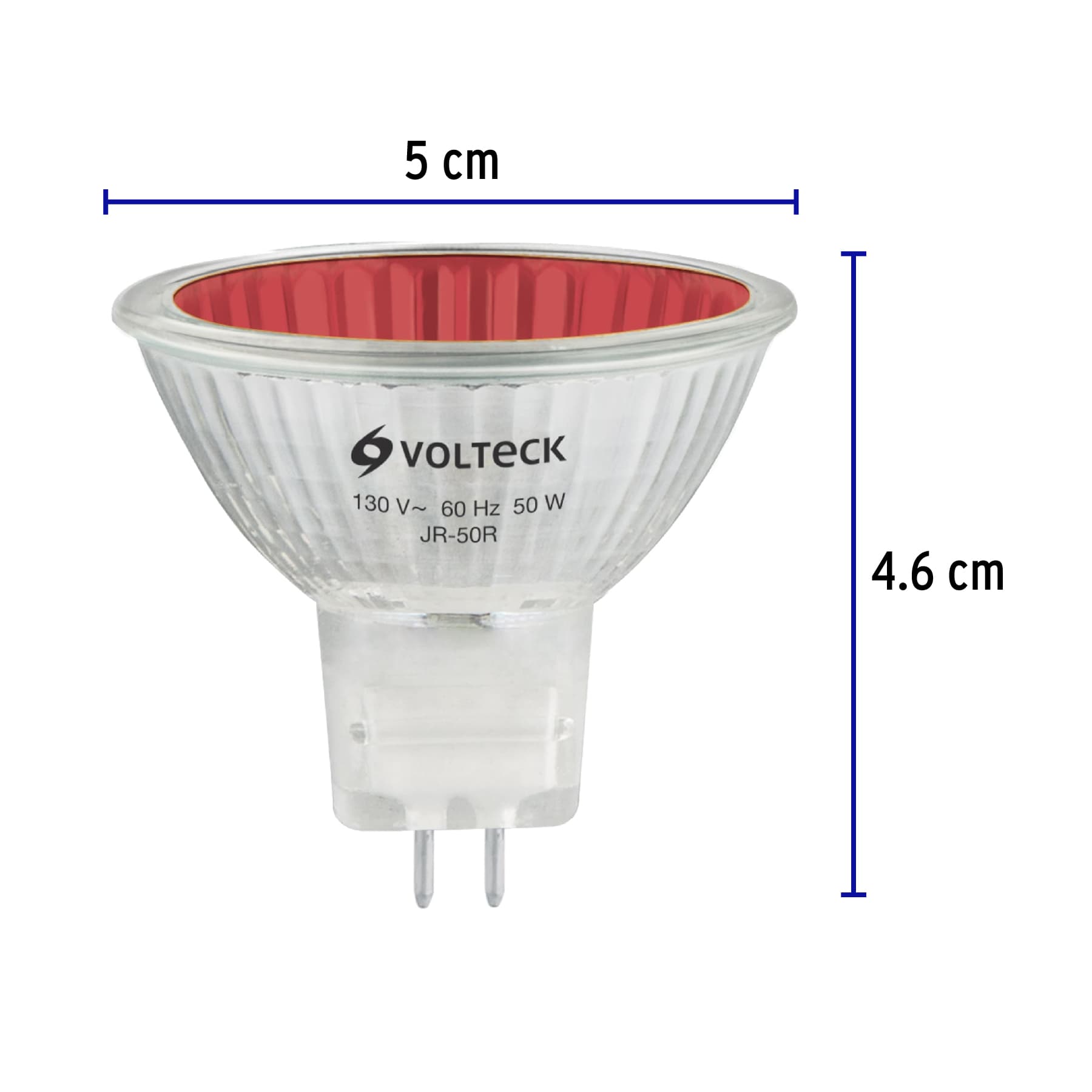 Lámpara de halógeno rojo 50 W tipo MR16 en caja, VOLTECK