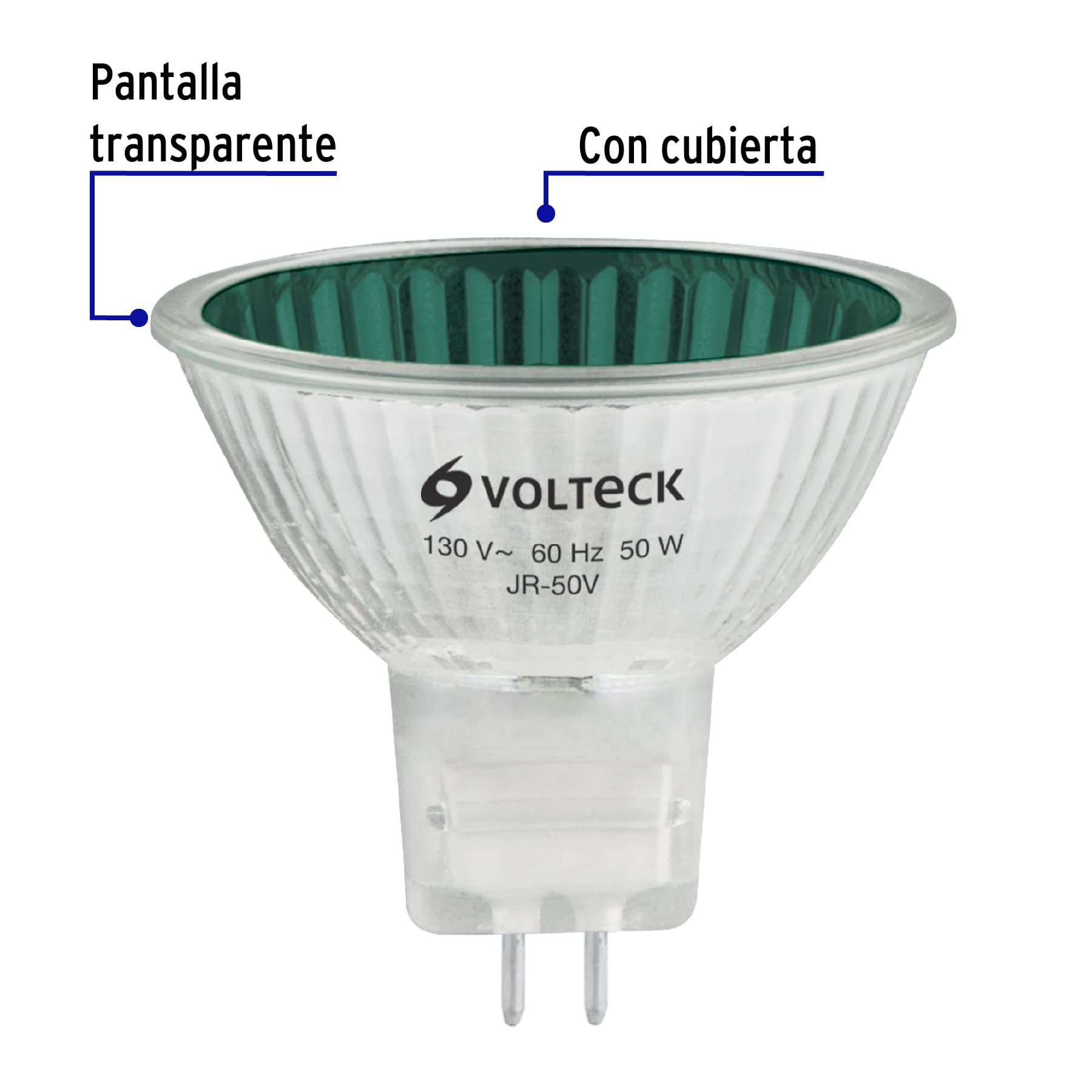 Lámpara de halógeno verde 50 W tipo MR16 en caja, VOLTECK