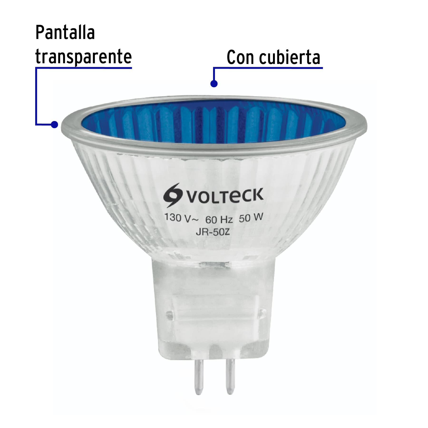 Lámpara de halógeno azul 50 W tipo MR16 en caja, VOLTECK