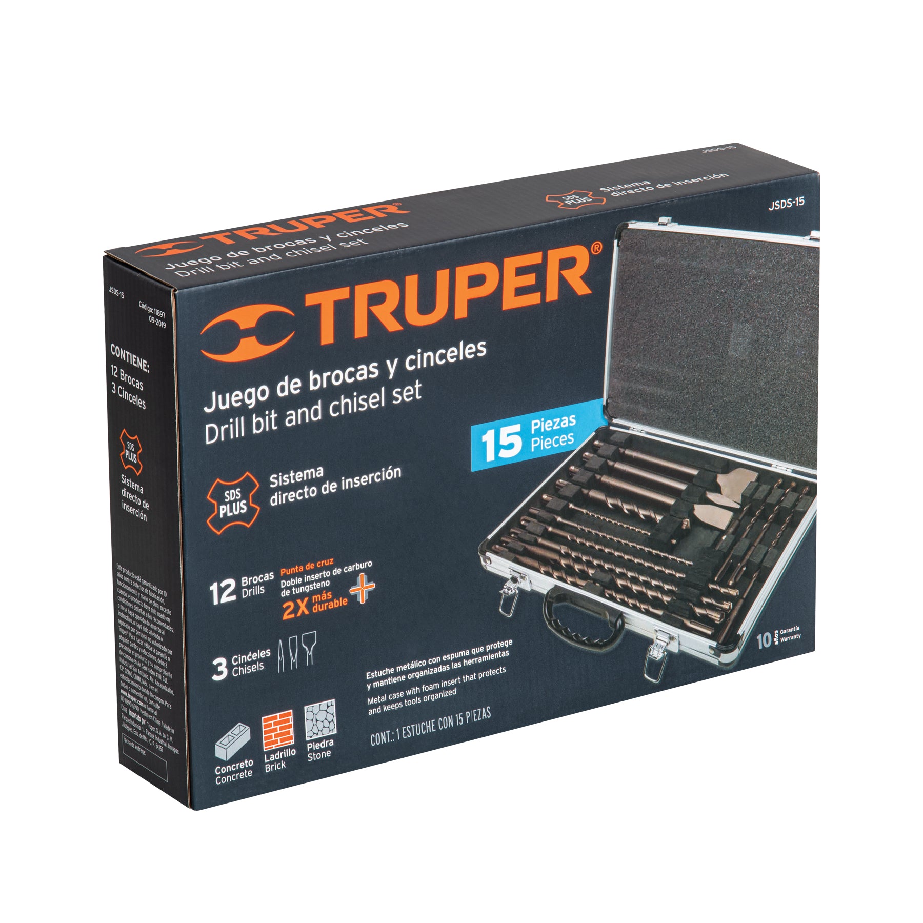 Juego de 15 brocas y cinceles SDS Plus en estuche, TRUPER