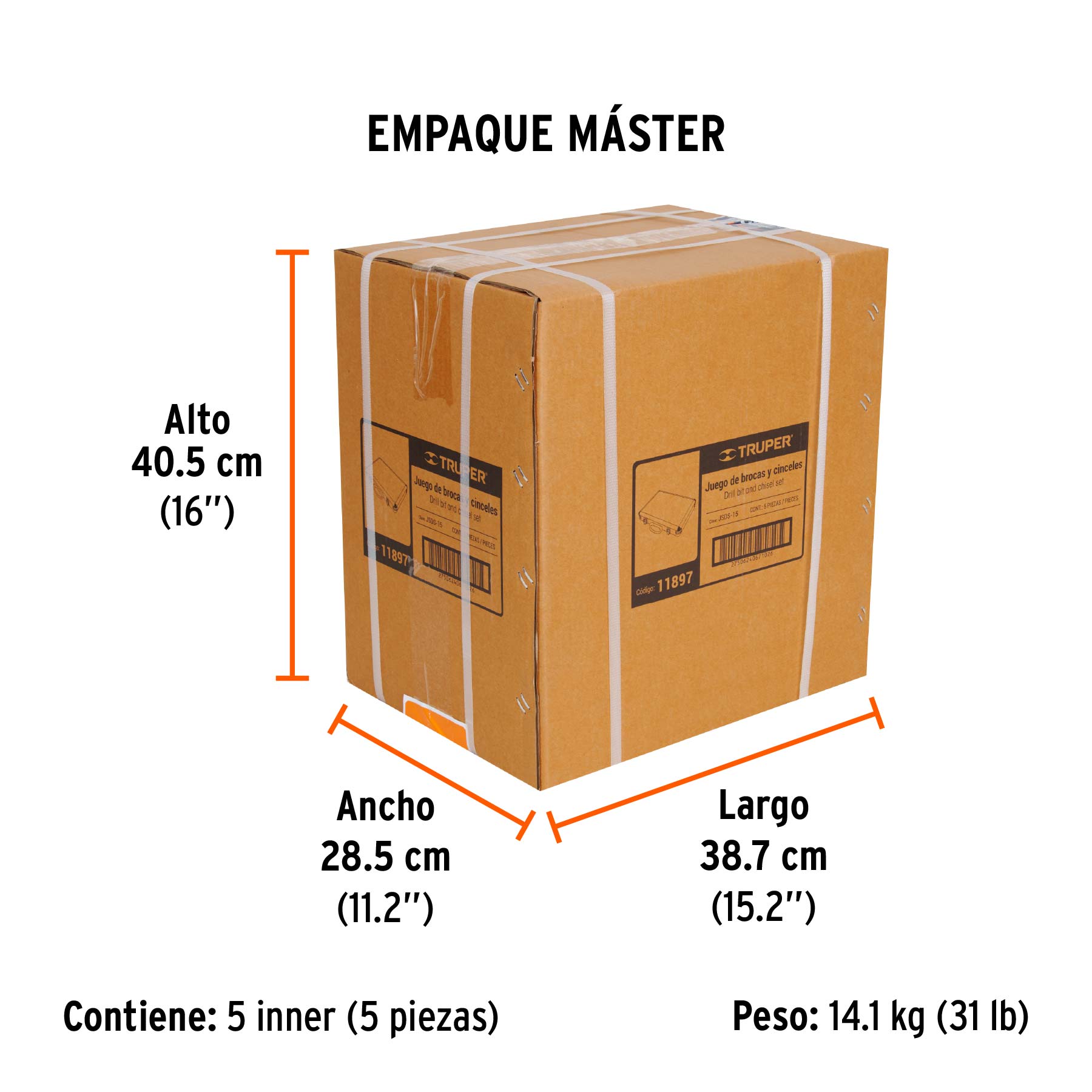 Juego de 15 brocas y cinceles SDS Plus en estuche, TRUPER - Empaque