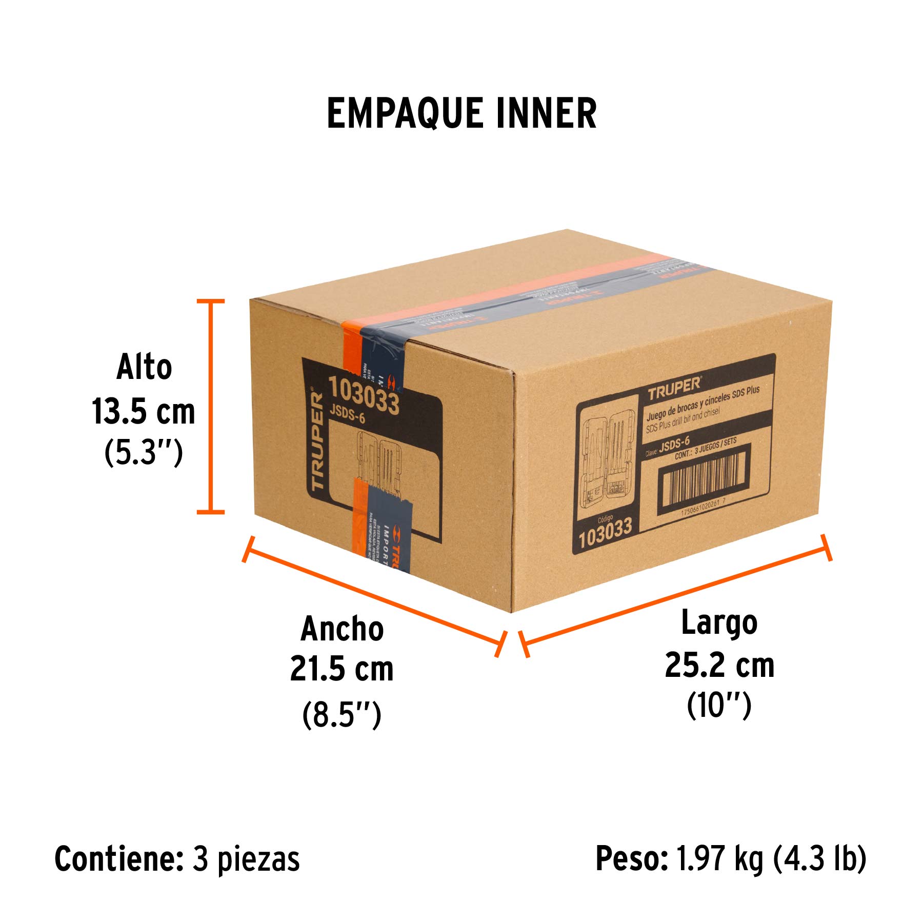 Juego de 6 brocas y cinceles SDS Plus en estuche, TRUPER - Empaque