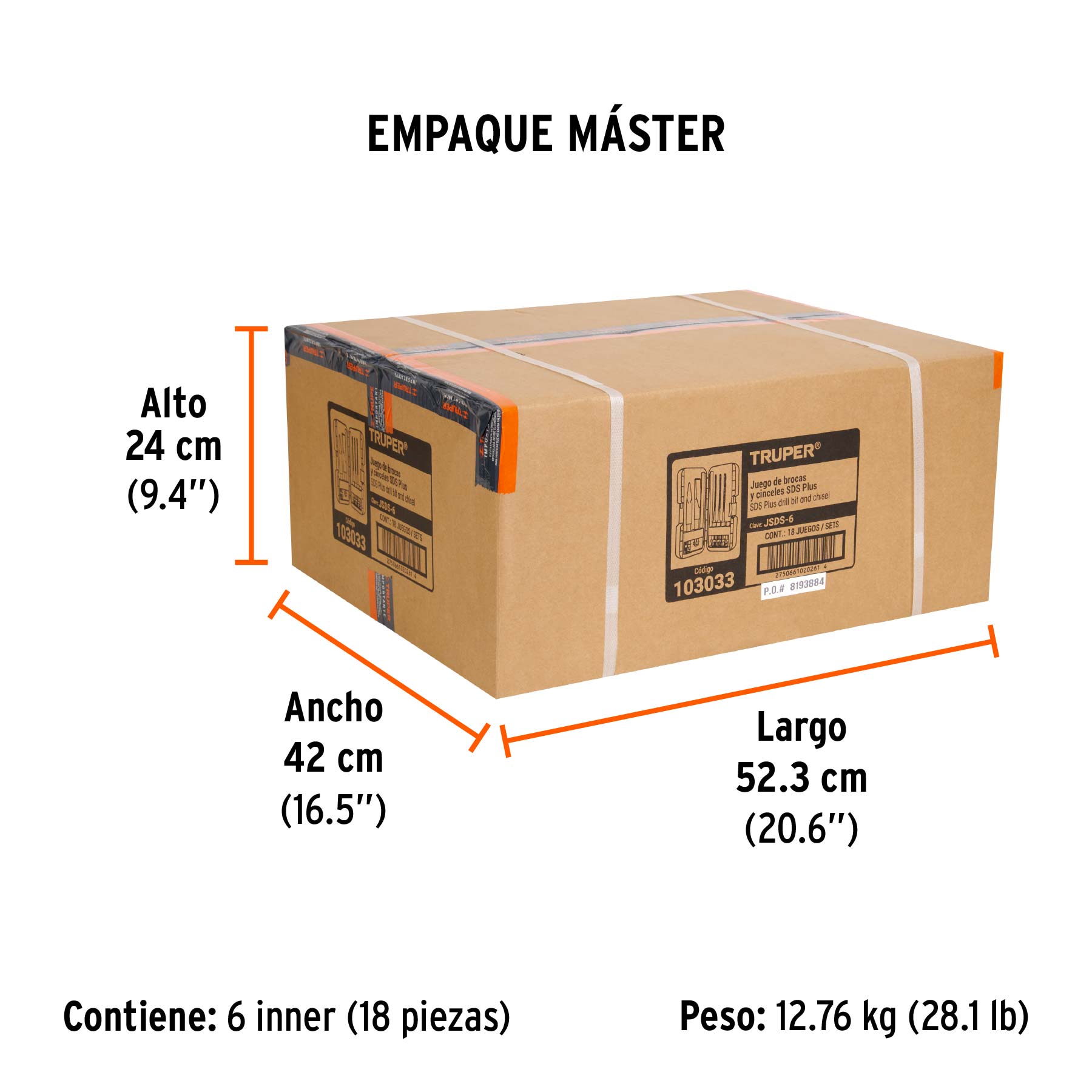 Juego de 6 brocas y cinceles SDS Plus en estuche, TRUPER - Empaque
