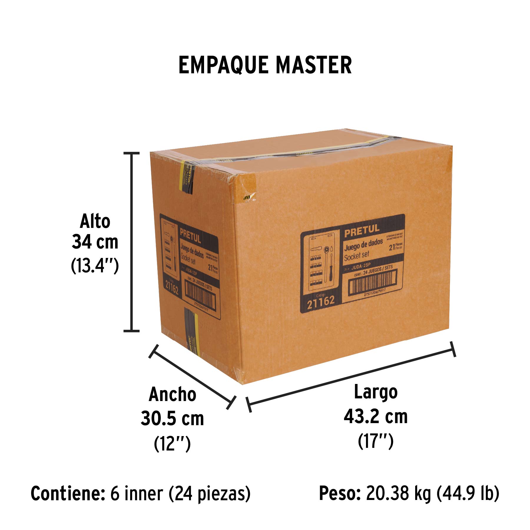 Juego de 21 herramientas 1/4" y 3/8" para mecánico, PRETUL - Empaque