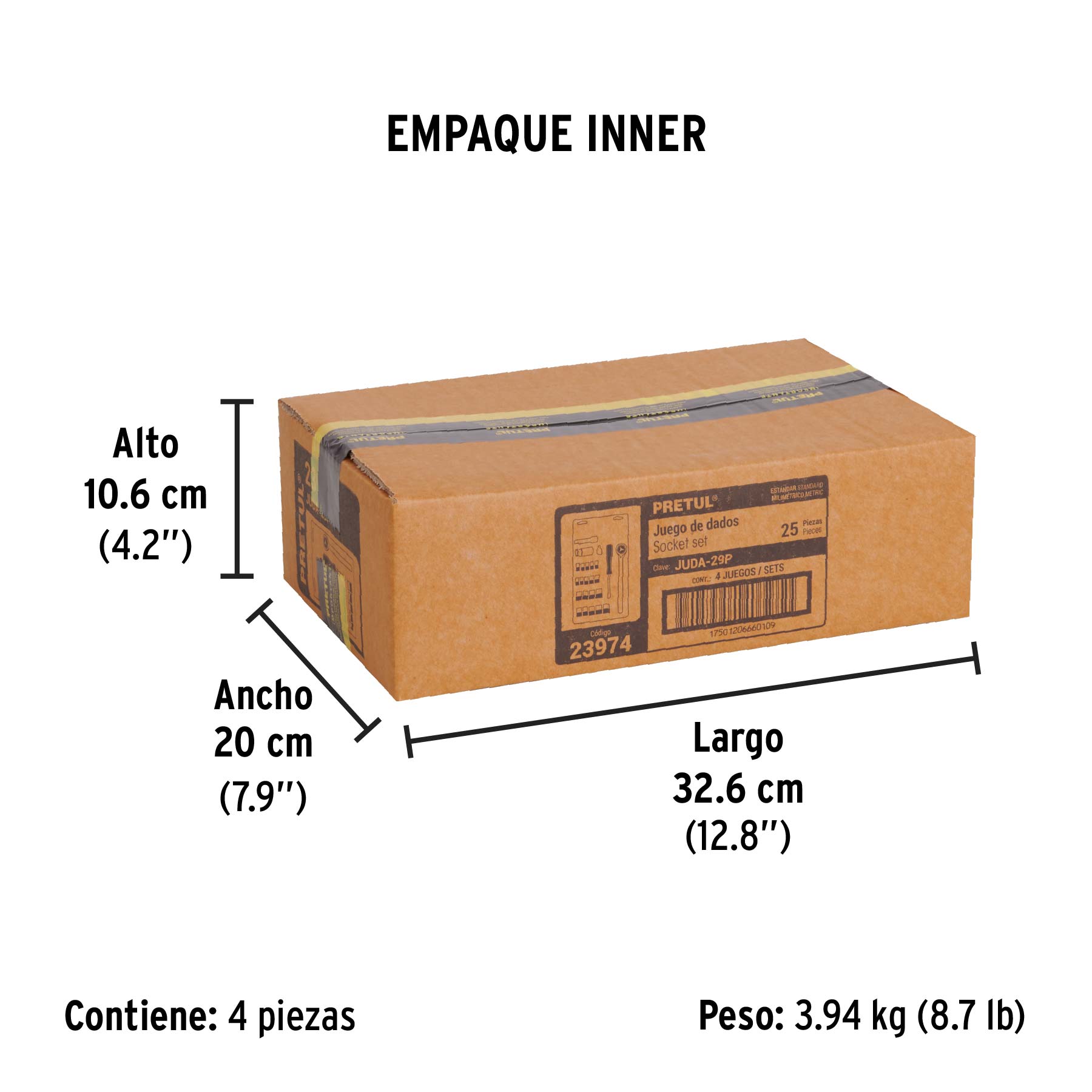 Juego de 25 herramientas 1/4" y 3/8" para mecánico, PRETUL - Empaque