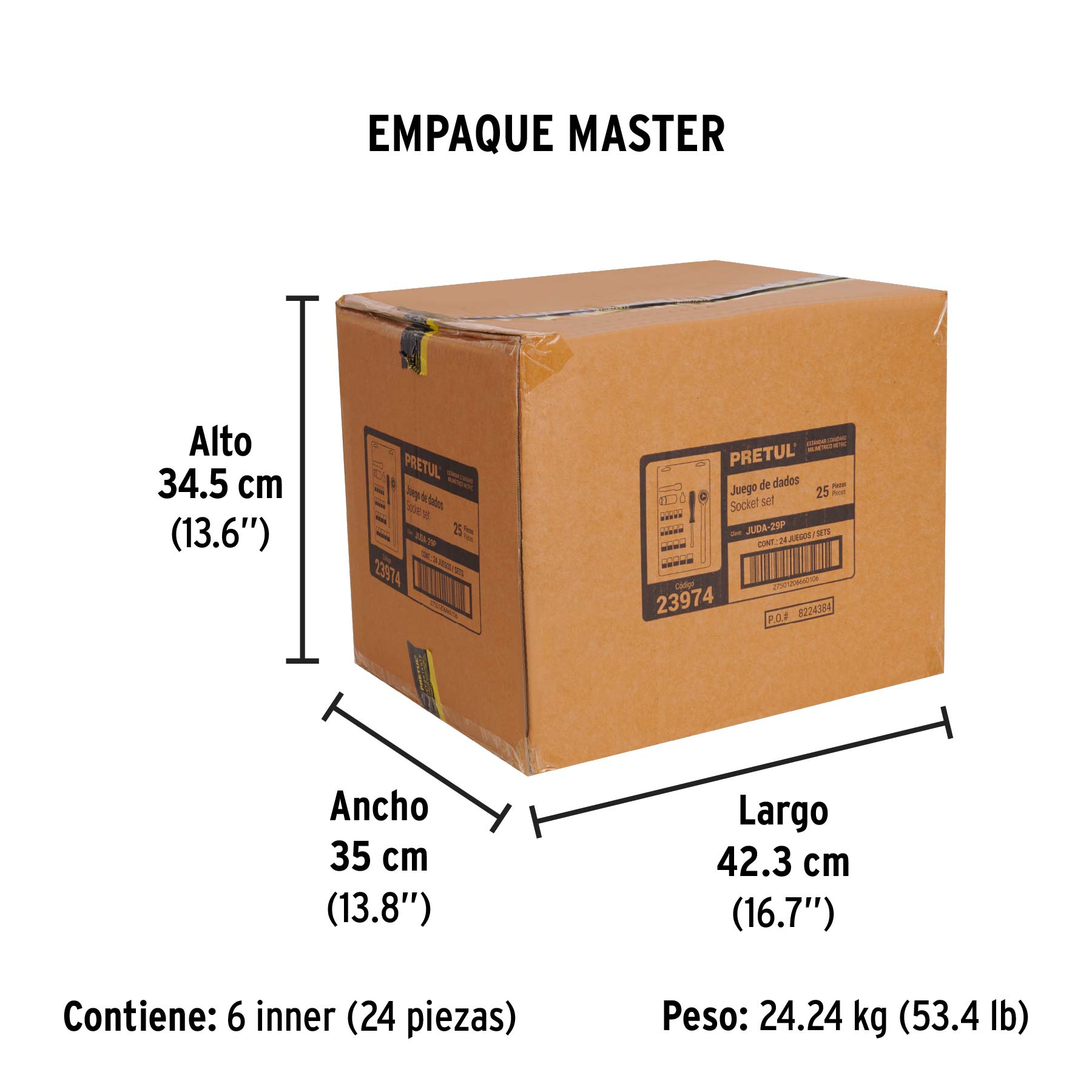 Juego de 25 herramientas 1/4" y 3/8" para mecánico, PRETUL - Empaque