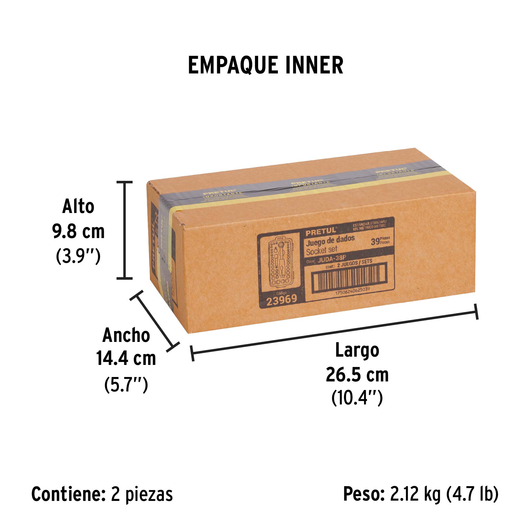 Juego de 39 herramientas 1/4" y 3/8" para mecánico, PRETUL - Empaque