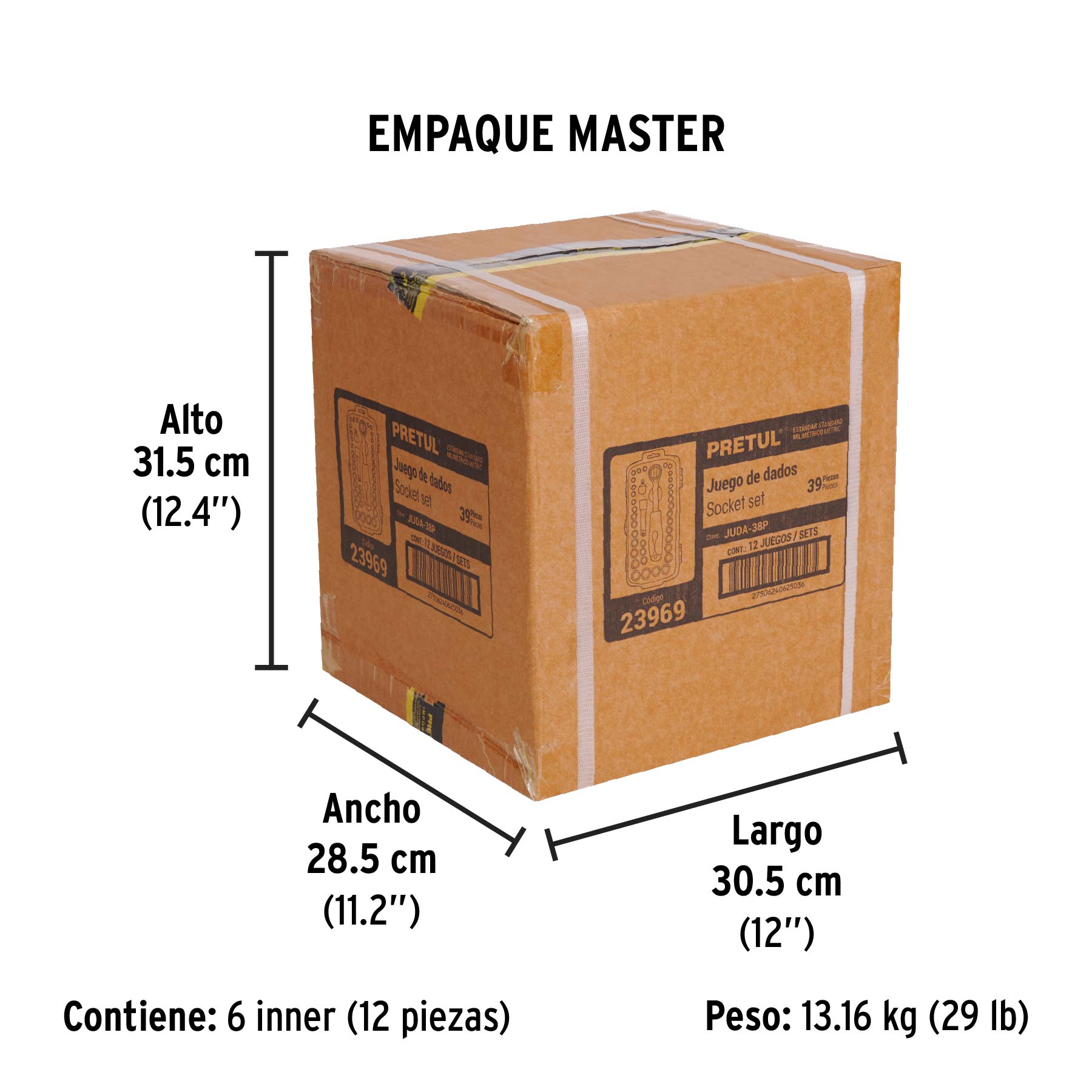 Juego de 39 herramientas 1/4" y 3/8" para mecánico, PRETUL - Empaque