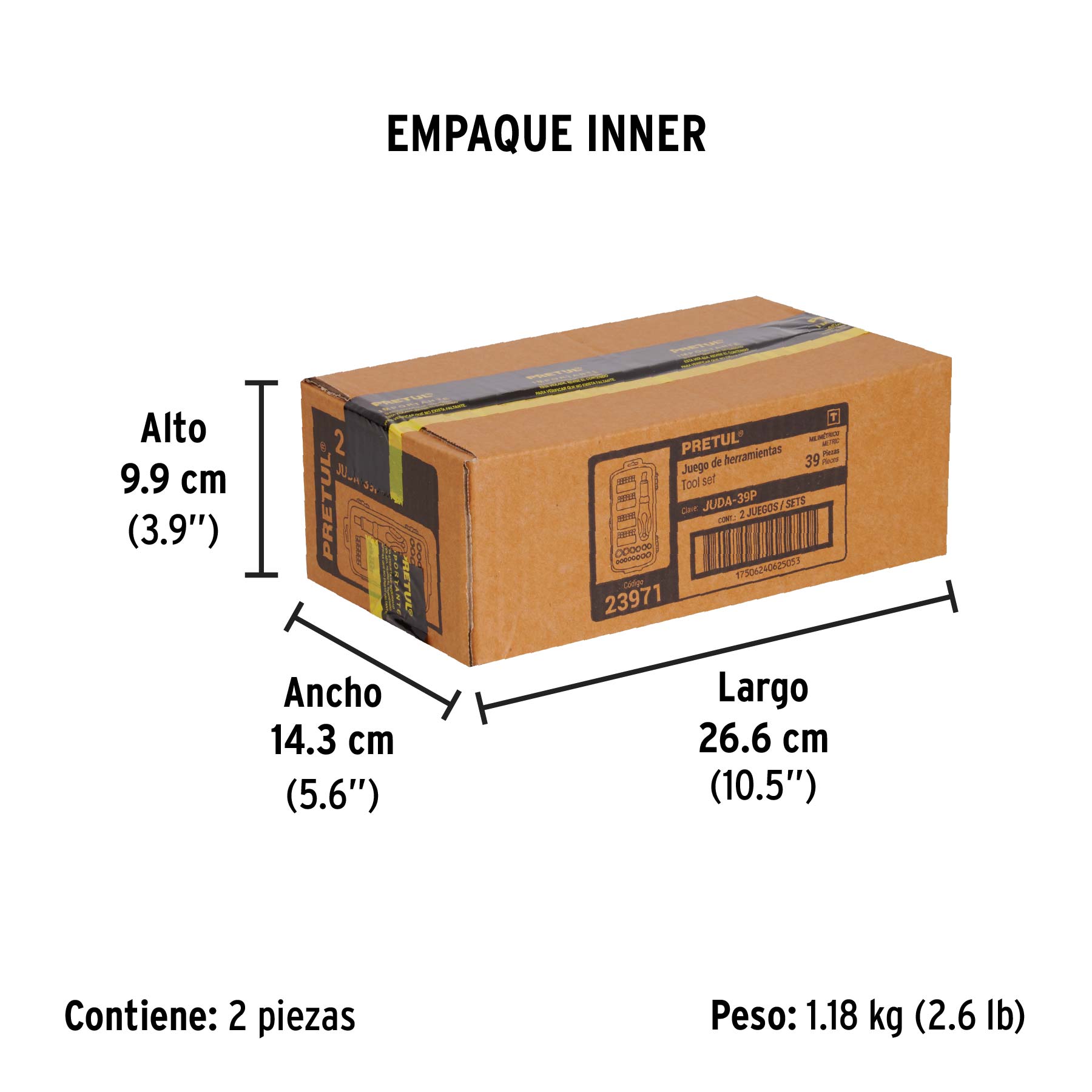Juego de 39 herramientas 1/4" para mecánico, PRETUL - Empaque