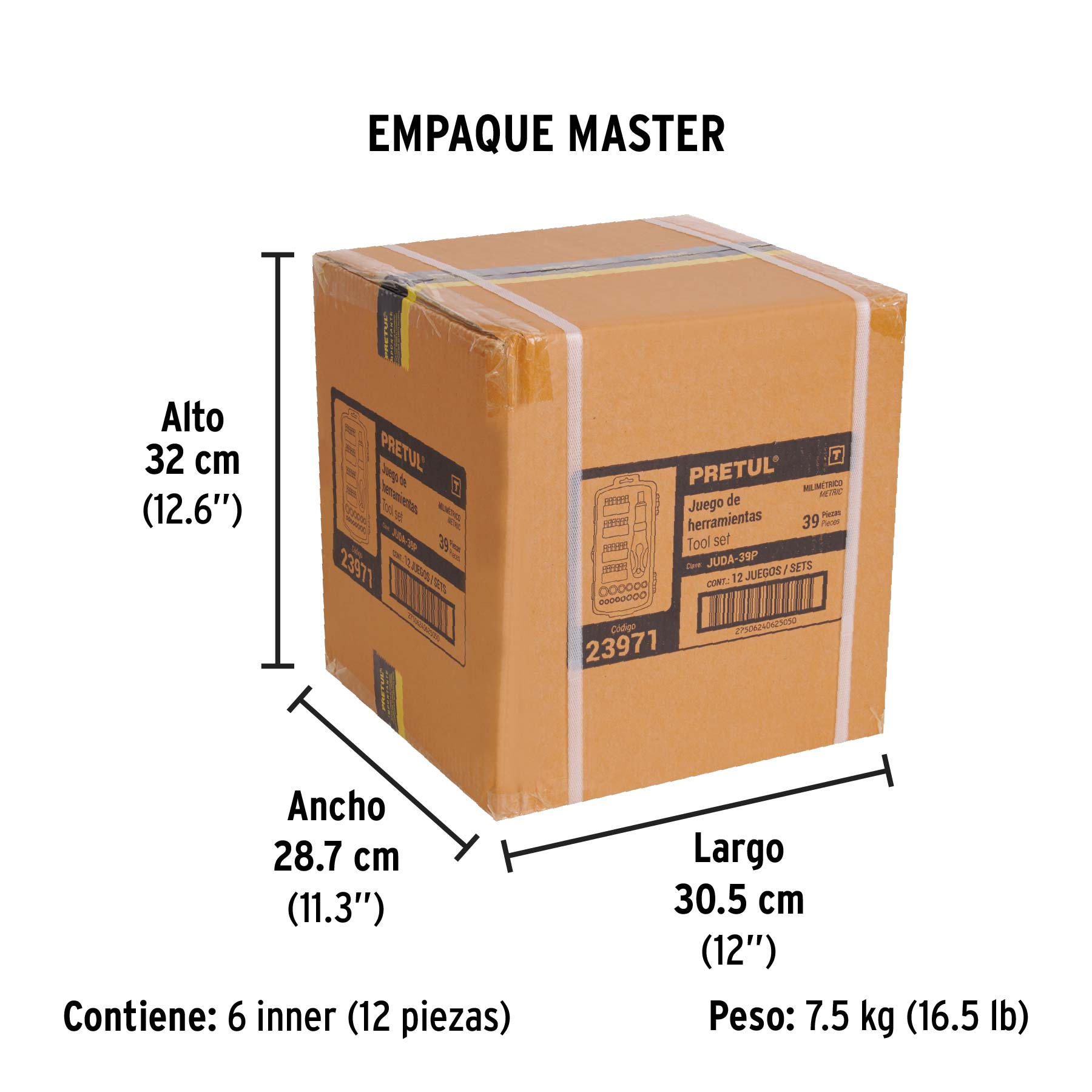 Juego de 39 herramientas 1/4" para mecánico, PRETUL - Empaque