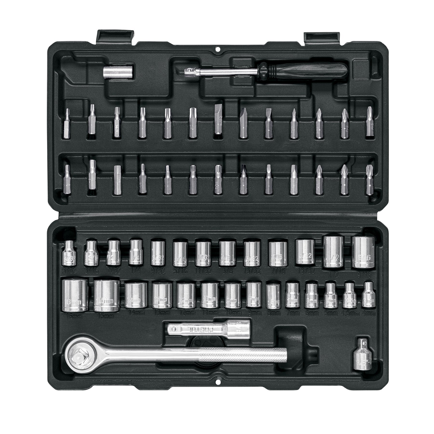 Juego de 60 herramientas 1/4" y 3/8" para mecánico, PRETUL