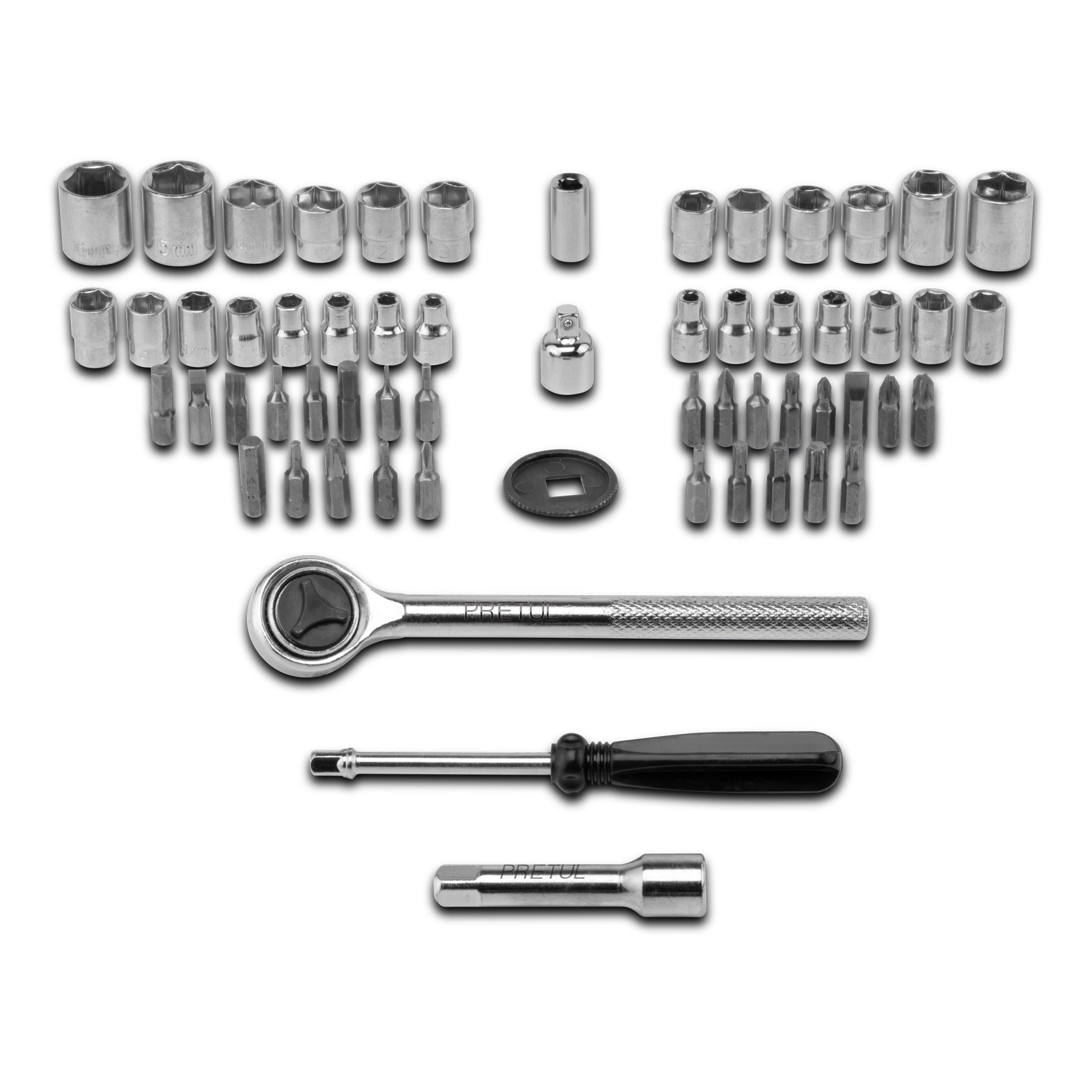 Juego de 60 herramientas 1/4" y 3/8" para mecánico, PRETUL