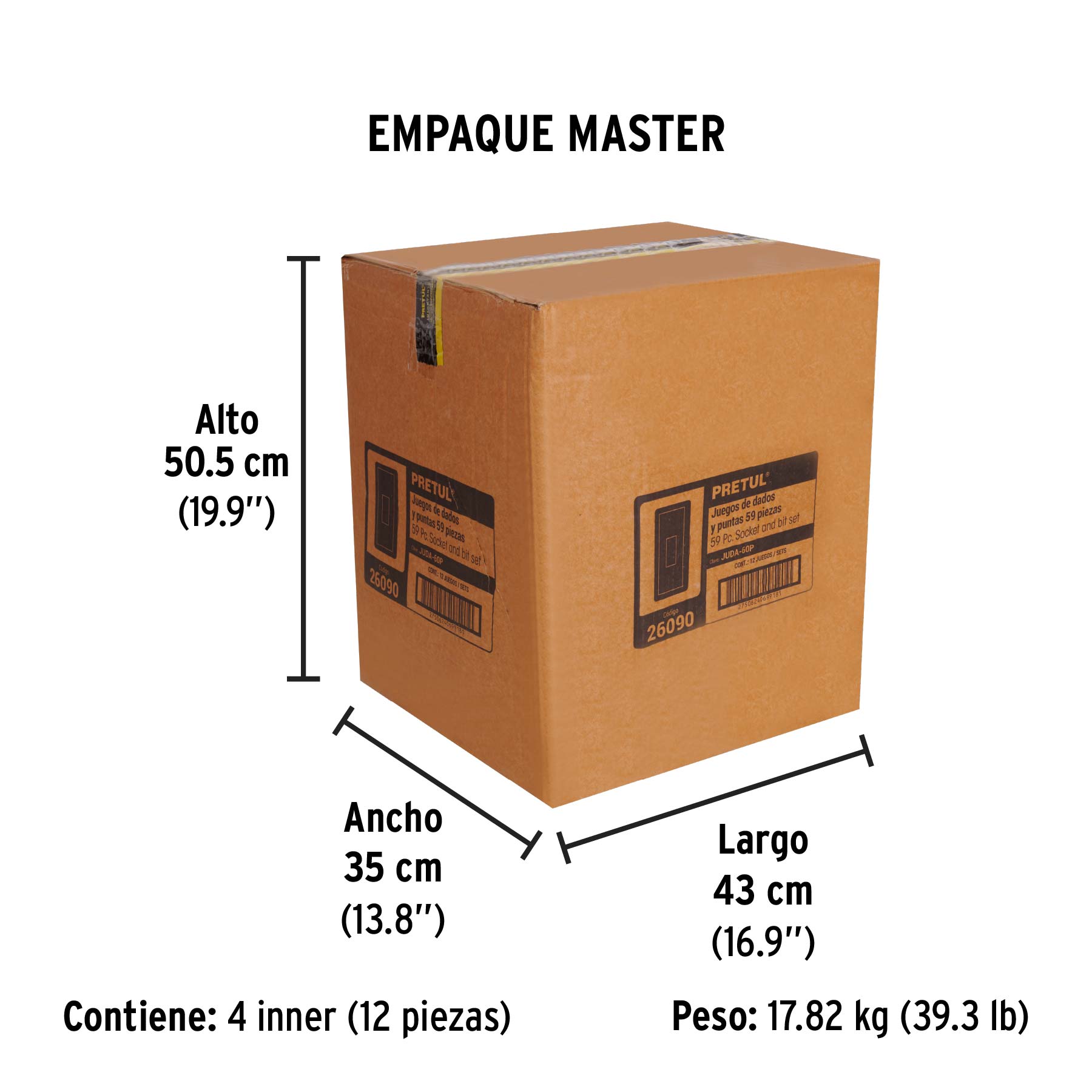 Juego de 60 herramientas 1/4" y 3/8" para mecánico, PRETUL - Empaque