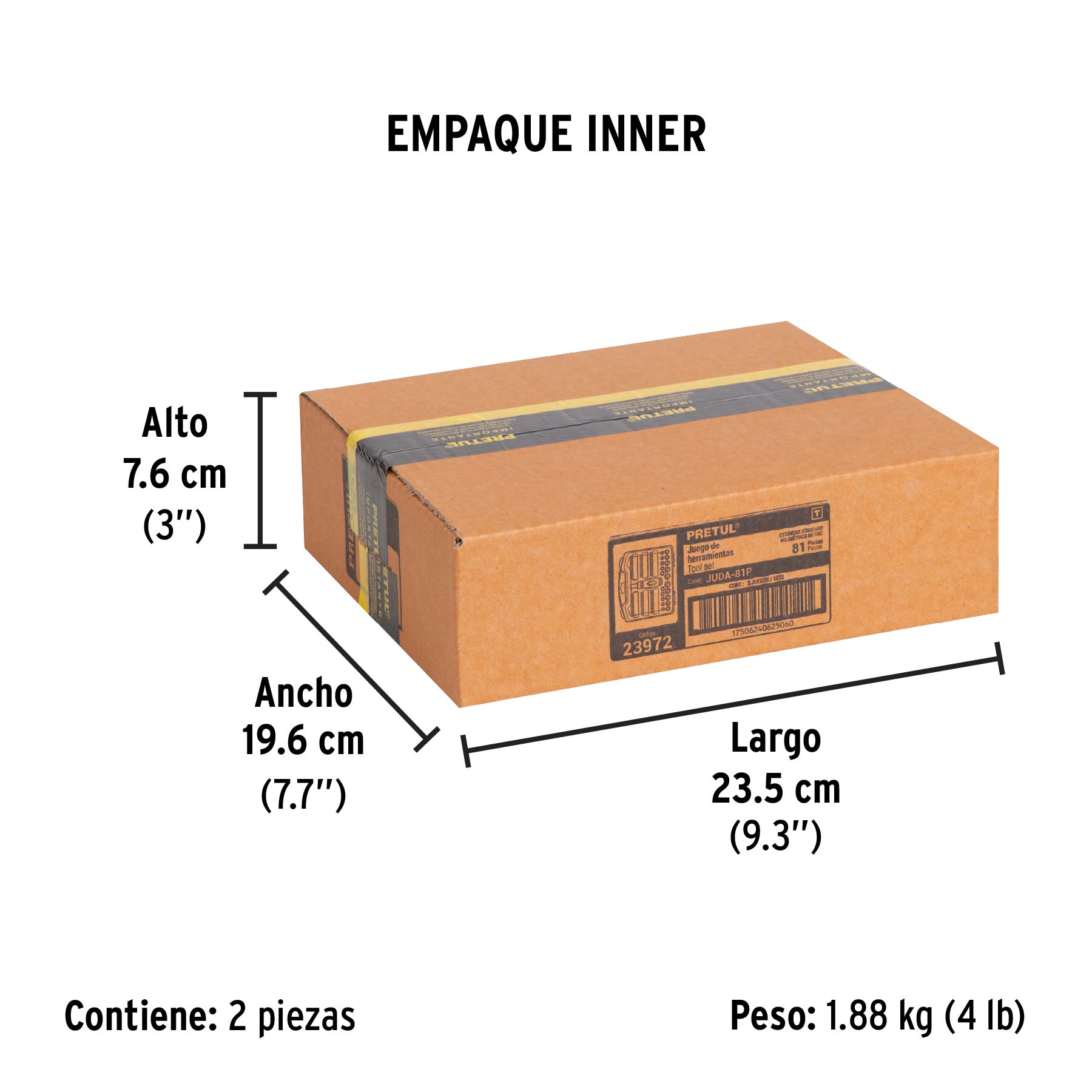 Juego de 81 herramientas 1/4" para mecánico, PRETUL - Empaque