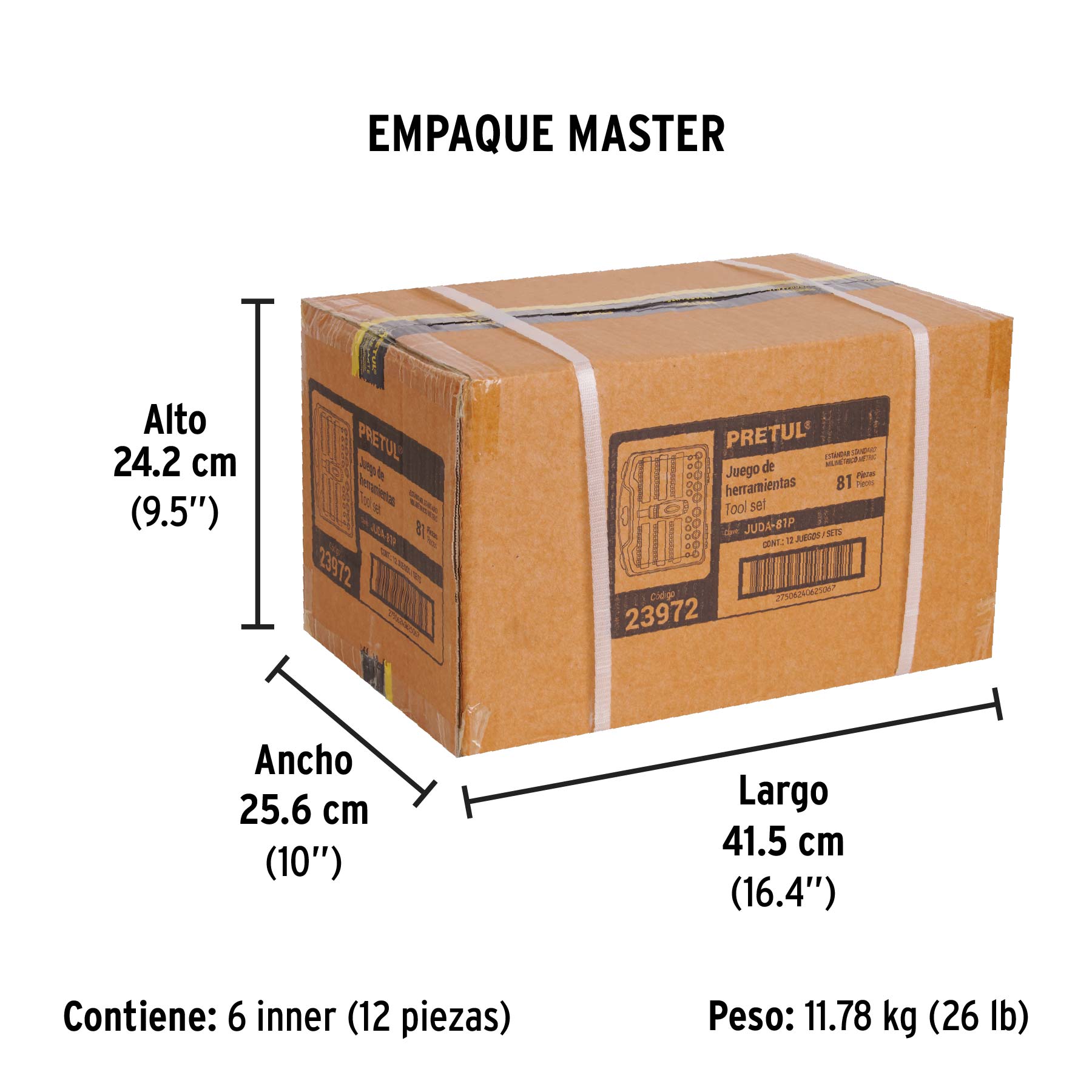 Juego de 81 herramientas 1/4" para mecánico, PRETUL - Empaque