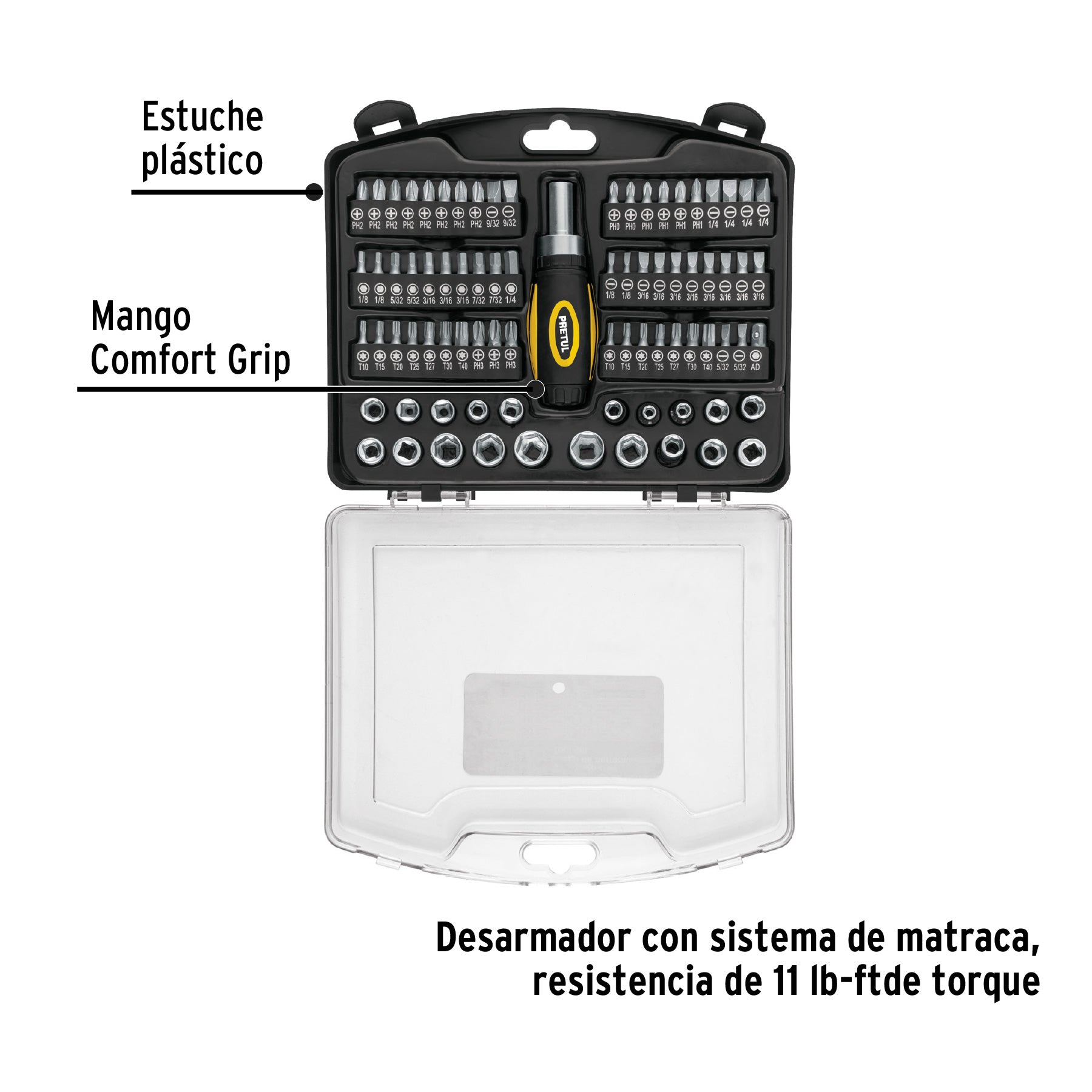 Juego de 81 herramientas 1/4" para mecánico, PRETUL