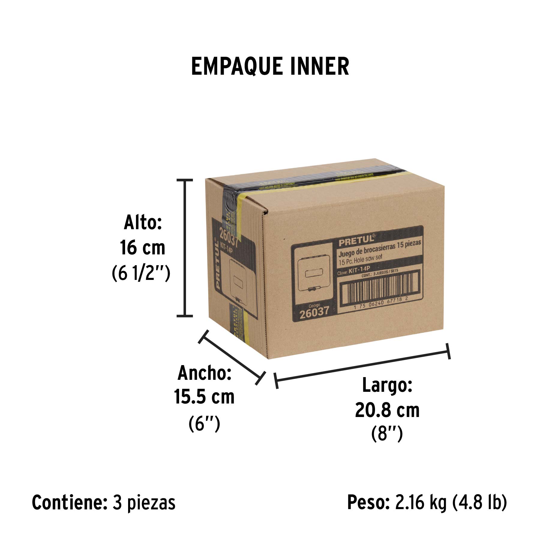 Juego de 12 brocasierras, 2 mandriles y llave allen, PRETUL - Empaque