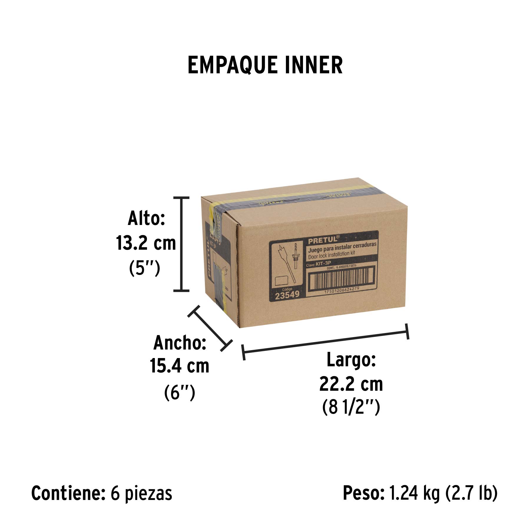 Juego de 3 piezas para instalar cerraduras, PRETUL - Empaque