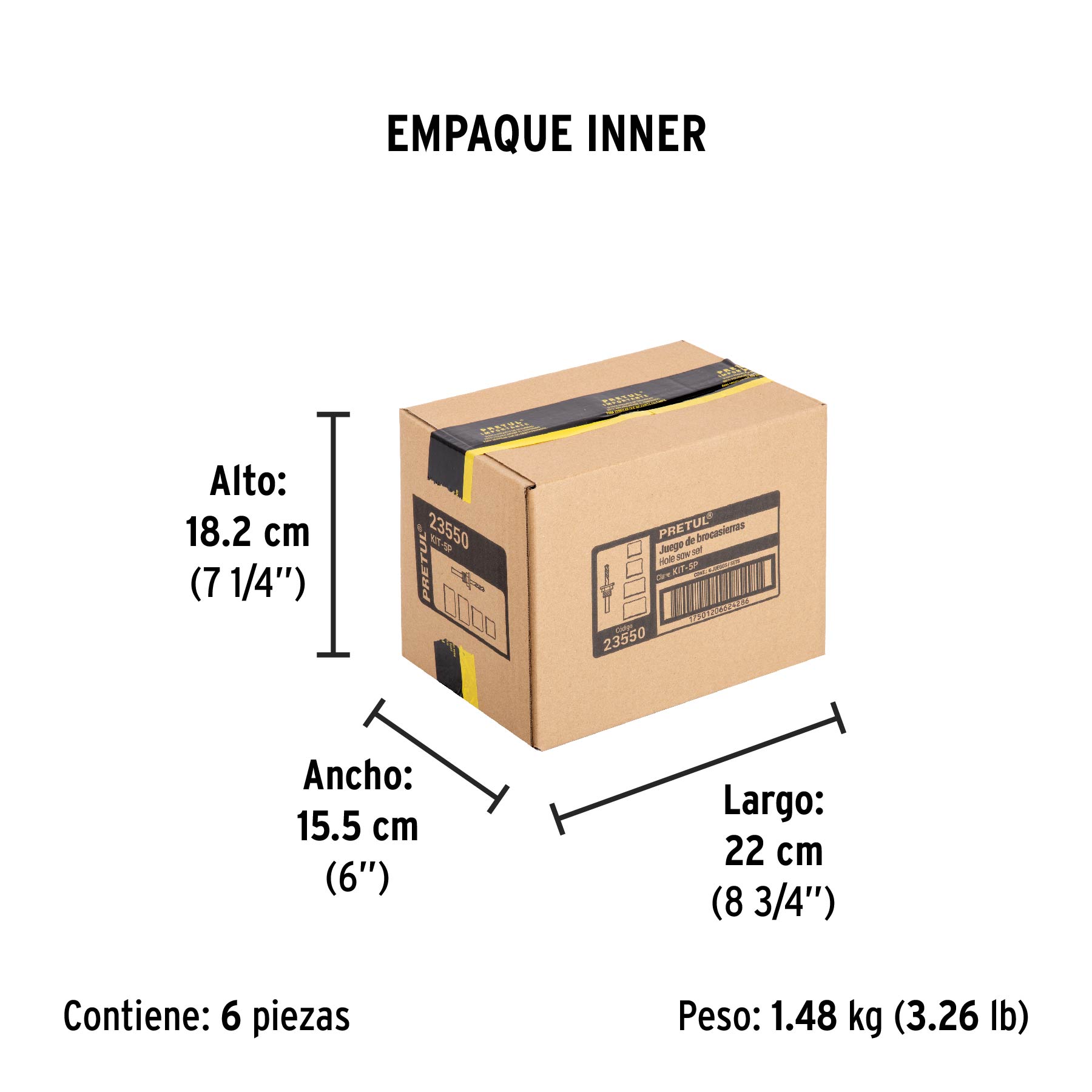 Juego de 4 brocasierras acero al carbono y 1 mandril, PRETUL - Empaque