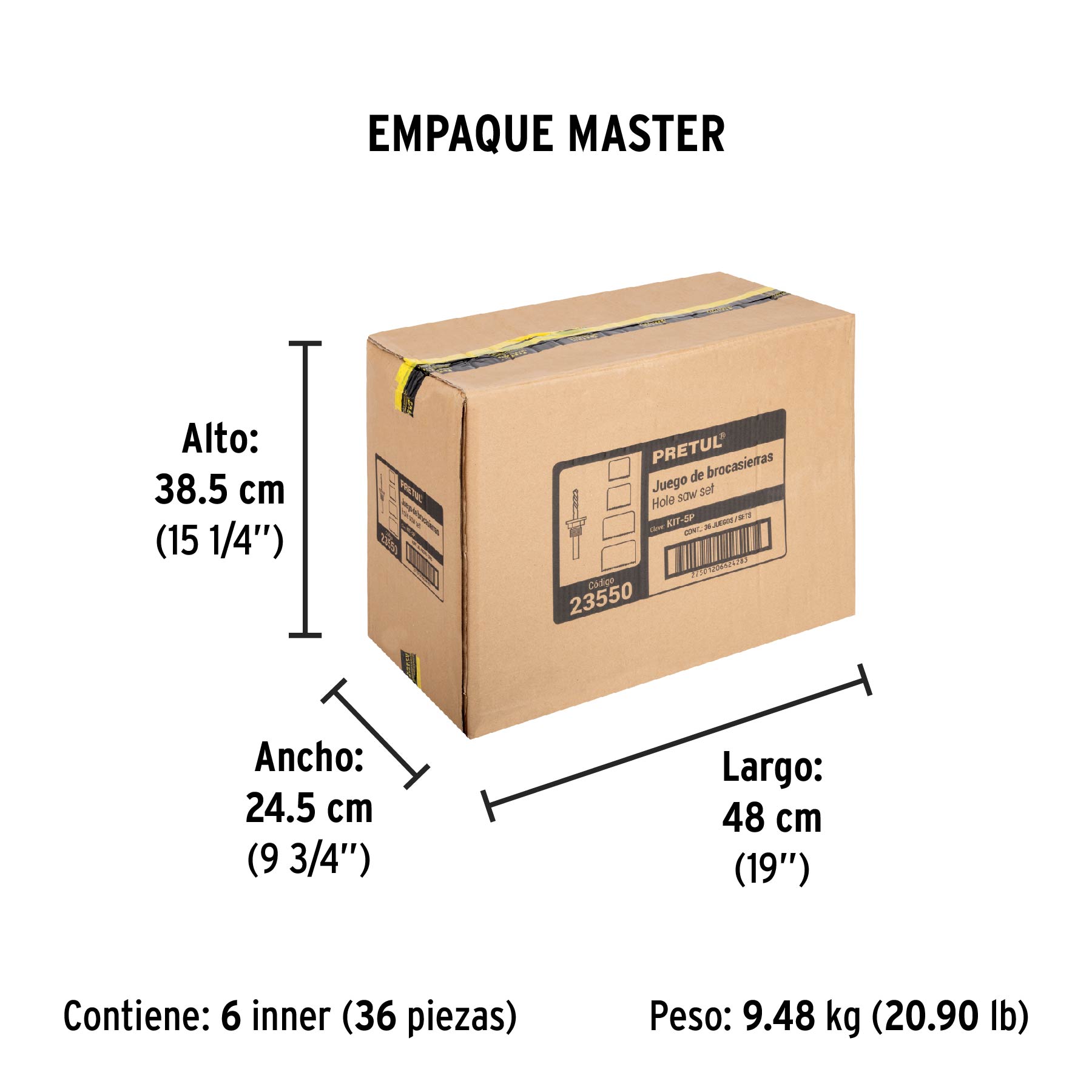 Juego de 4 brocasierras acero al carbono y 1 mandril, PRETUL - Empaque