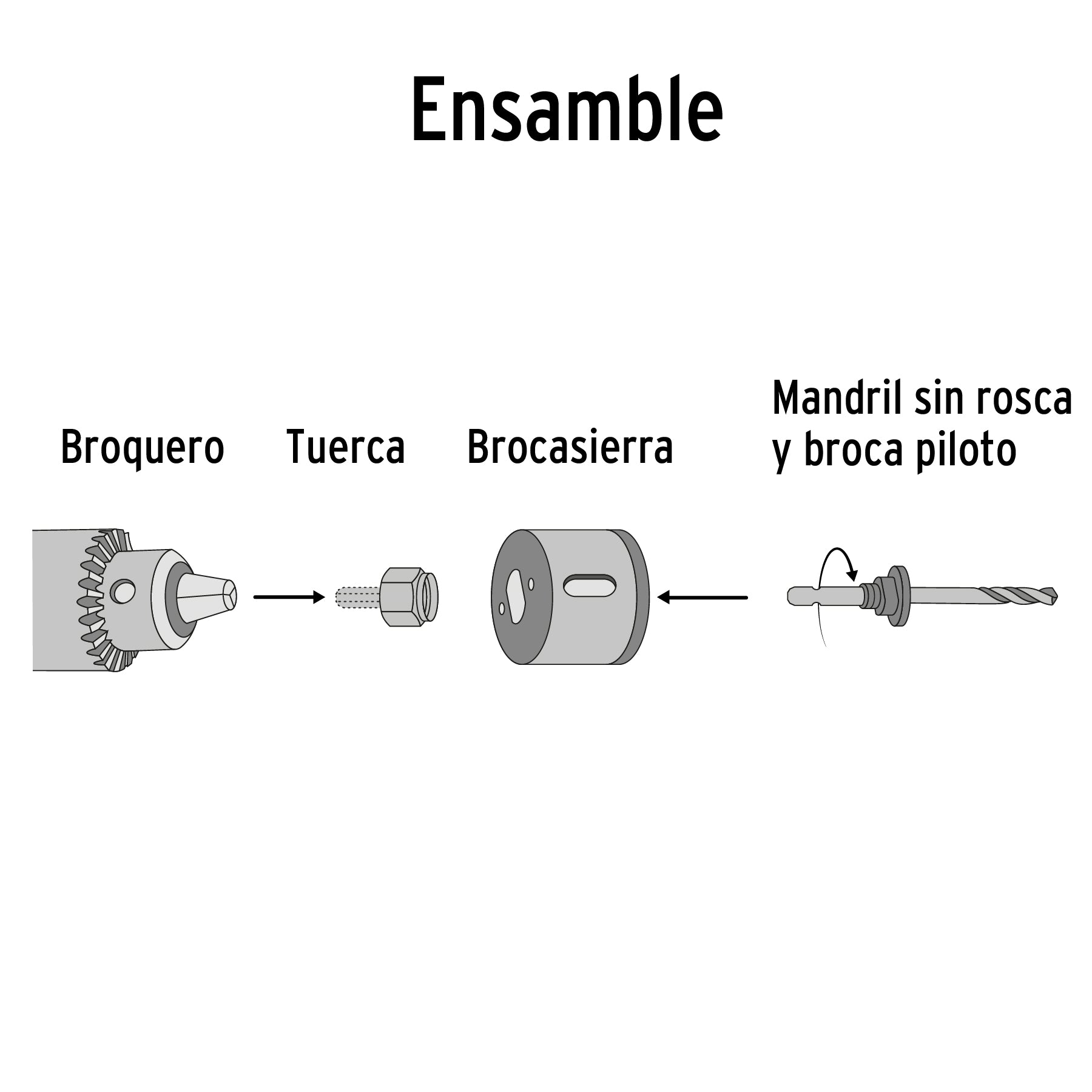 Juego de 7 brocasierras acero al carbono y 1 mandril, PRETUL
