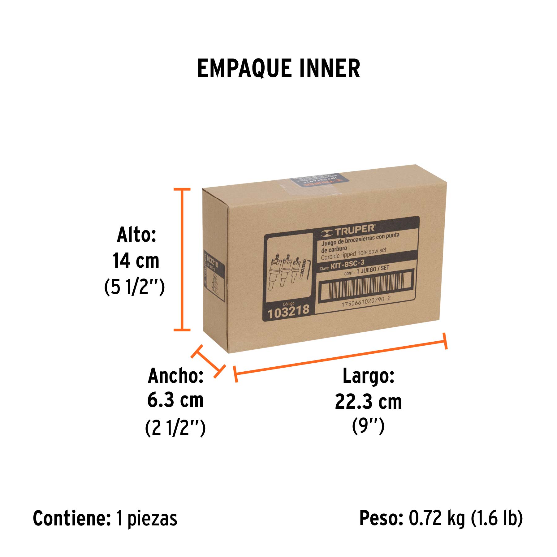 Juego de 3 brocasierras de carburo de tungsteno, TRUPER - Empaque