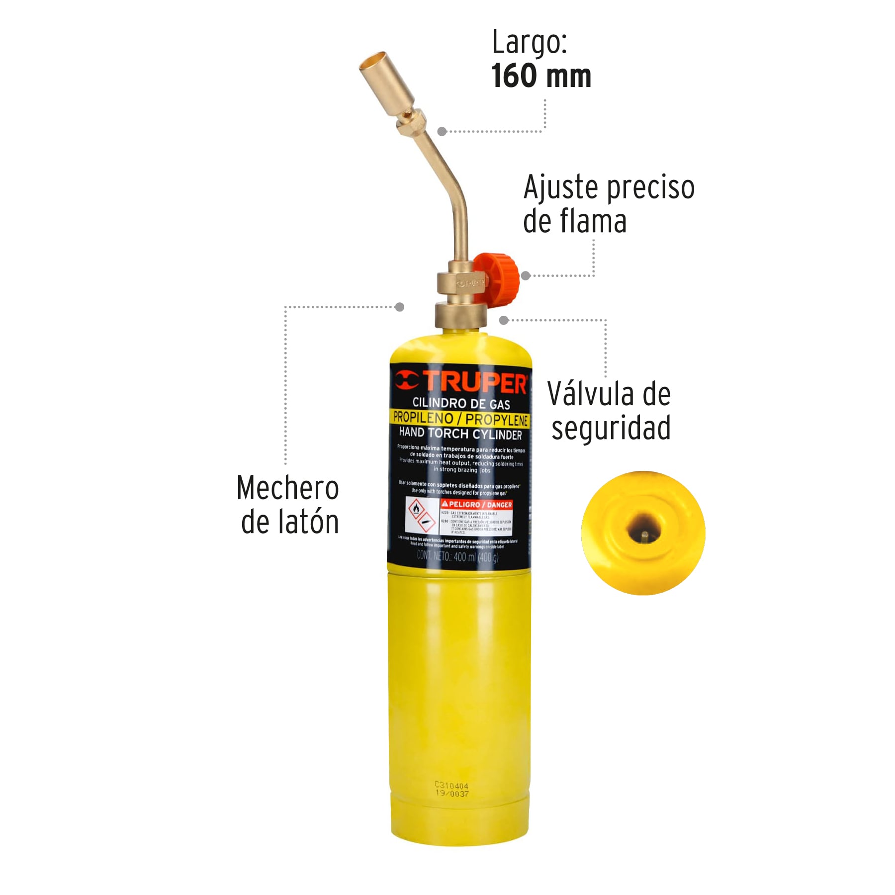 Kit soplete y cilindro de gas propileno 400 g, amarillo