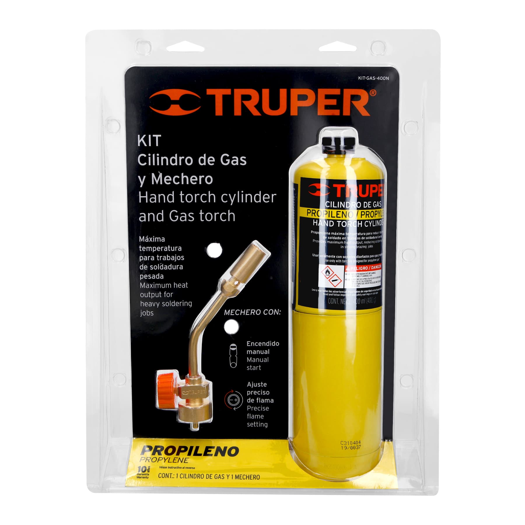 Kit soplete y cilindro de gas propileno 400 g, amarillo
