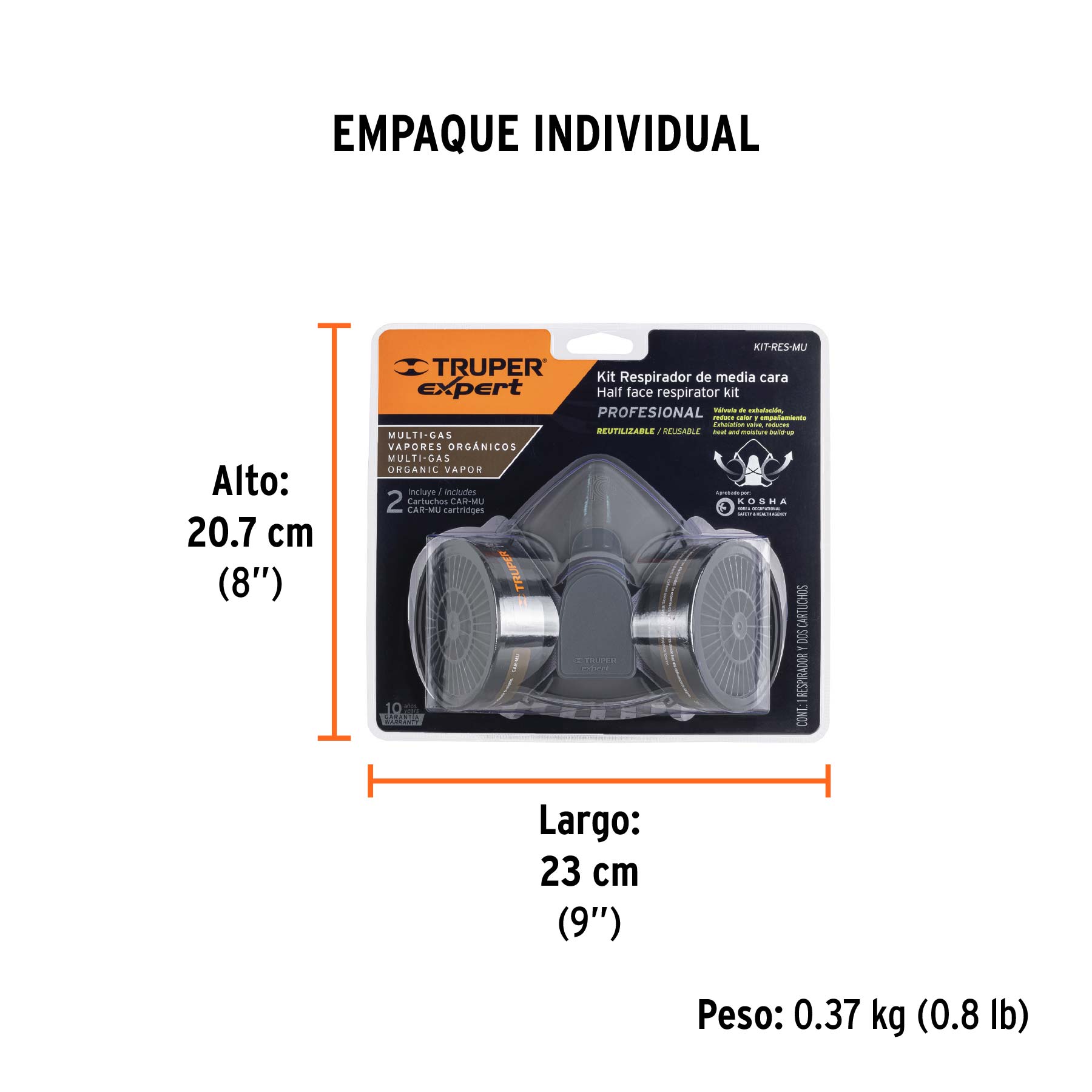 Kit respirador con cartuchos multigas, TRUPER EXPERT - Empaque