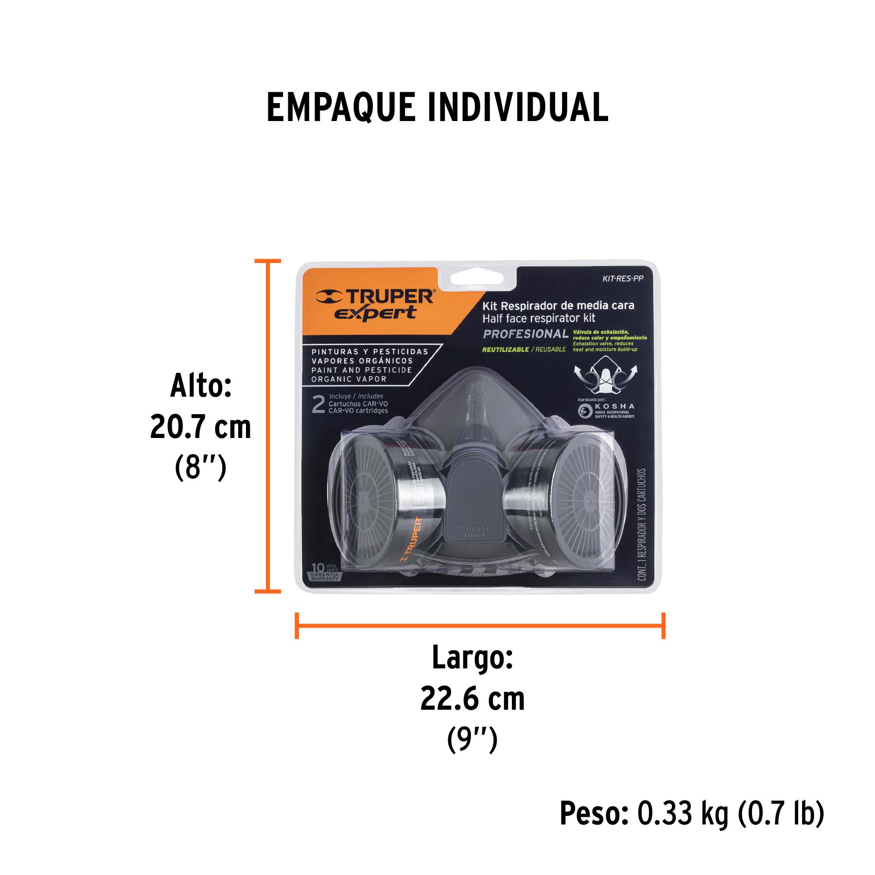 Kit respirador con cartuchos pintura y pesticida, EXPERT - Empaque