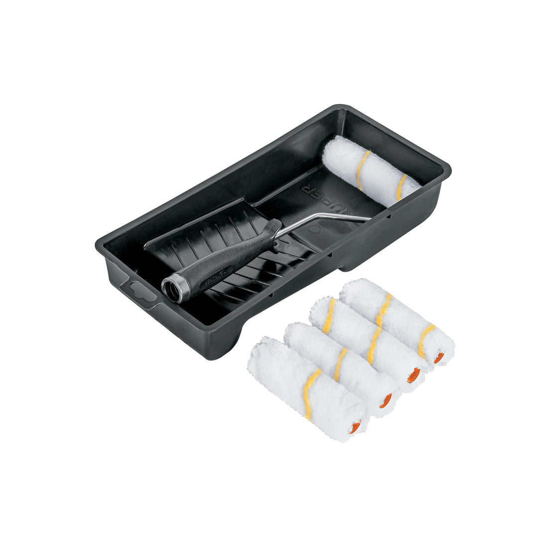 Kit de rodillo para pintar, 4" (maneral, charola y 5 felpas)