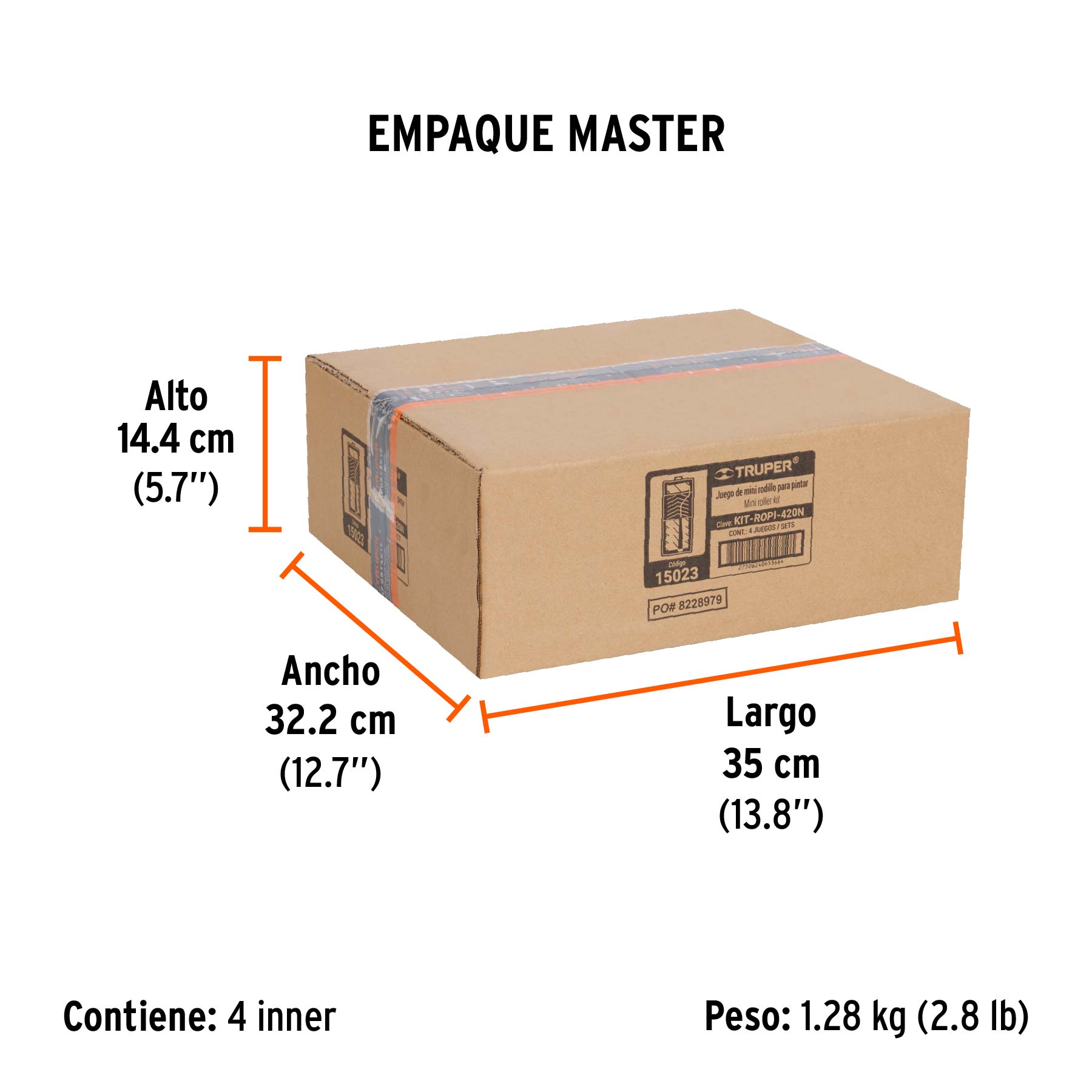 Kit de rodillo para pintar, 4" (maneral, charola y 5 felpas) - Empaque