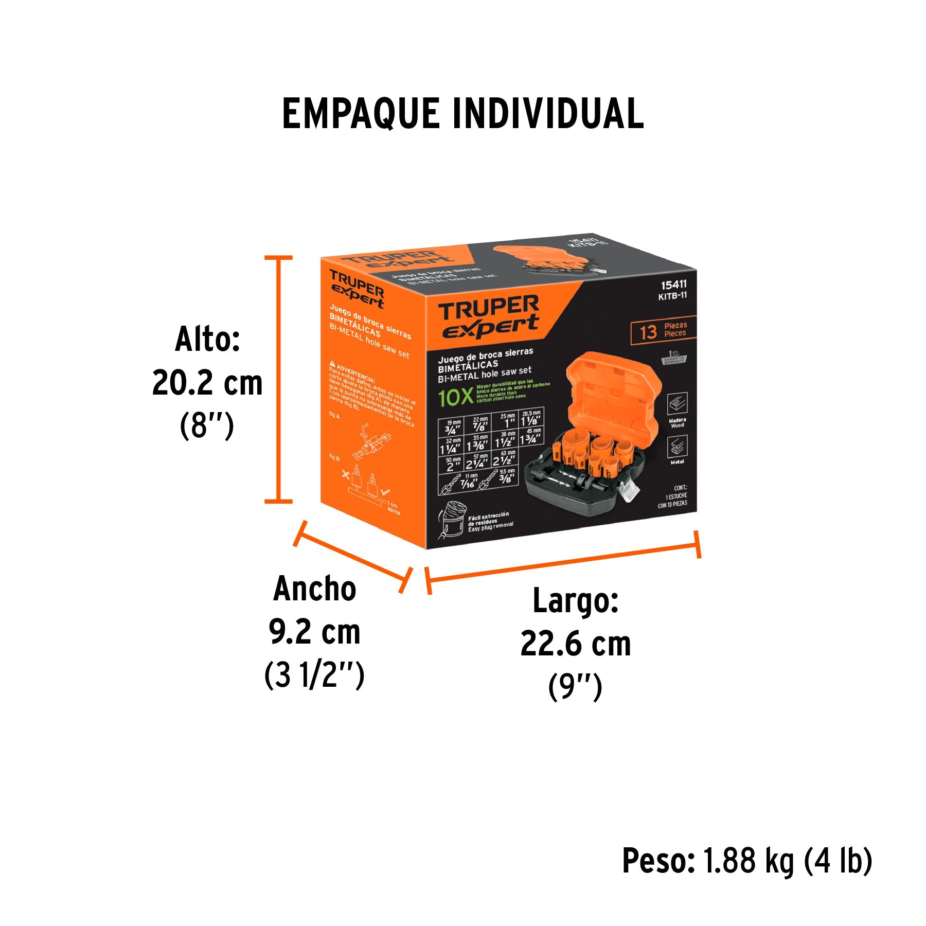 Juego de 11 brocasierras bimetálicas y 2 mandriles, EXPERT - Empaque
